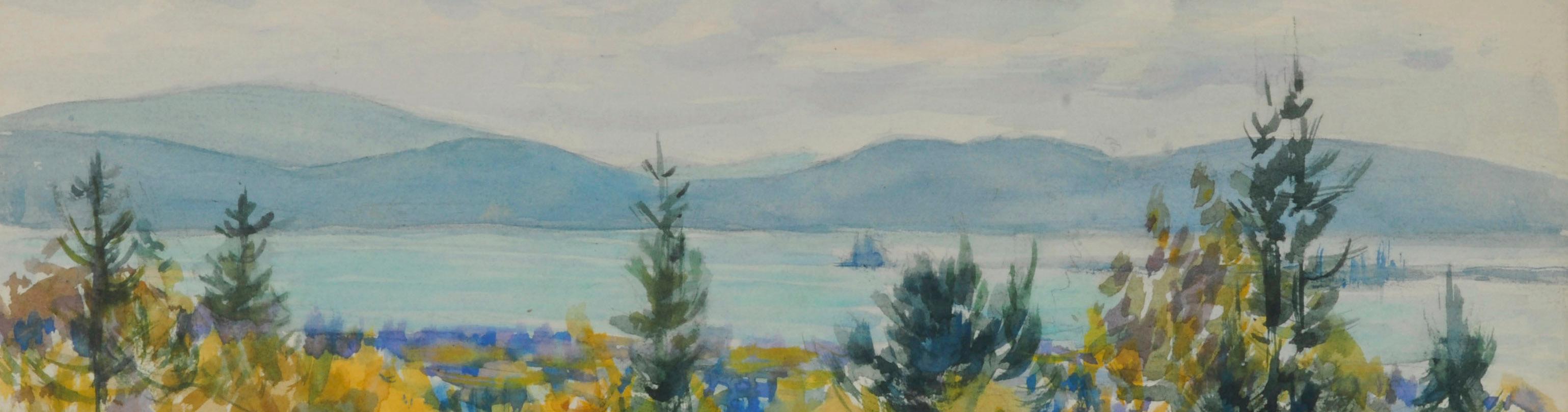 West Gouldsboro (Looking Across Mt. Desert Narrows)
Watercolor on paper, c. 1945-1955
Unsigned
Provenance: Estate of the Artist
Condition: Excellent
Image/Sheet size: 9 7/8 x 12 1/2 inches
Regarding the Maine subject matter of her watercolors, we