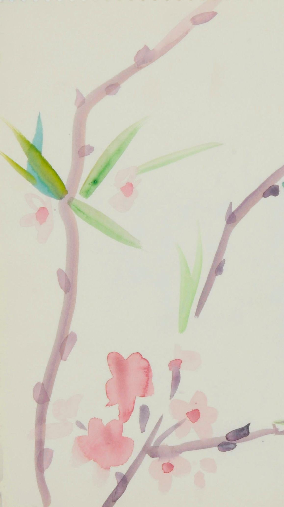 Branches et fleurs de prunier
aquarelle sur papier vélin, 1985
Signé et daté au crayon dans le coin inférieur droit
Extrait du carnet de croquis de l'artiste datant de 1985
Inspiré par l'amour d'O'Sickey pour l'art et la calligraphie japonaise et