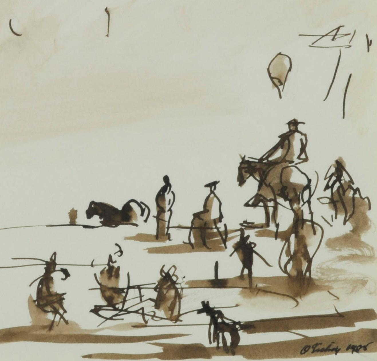 Untitled (Hot Air Baloon Ascent and Spectators) - American Modern Art by Joseph O'Sickey