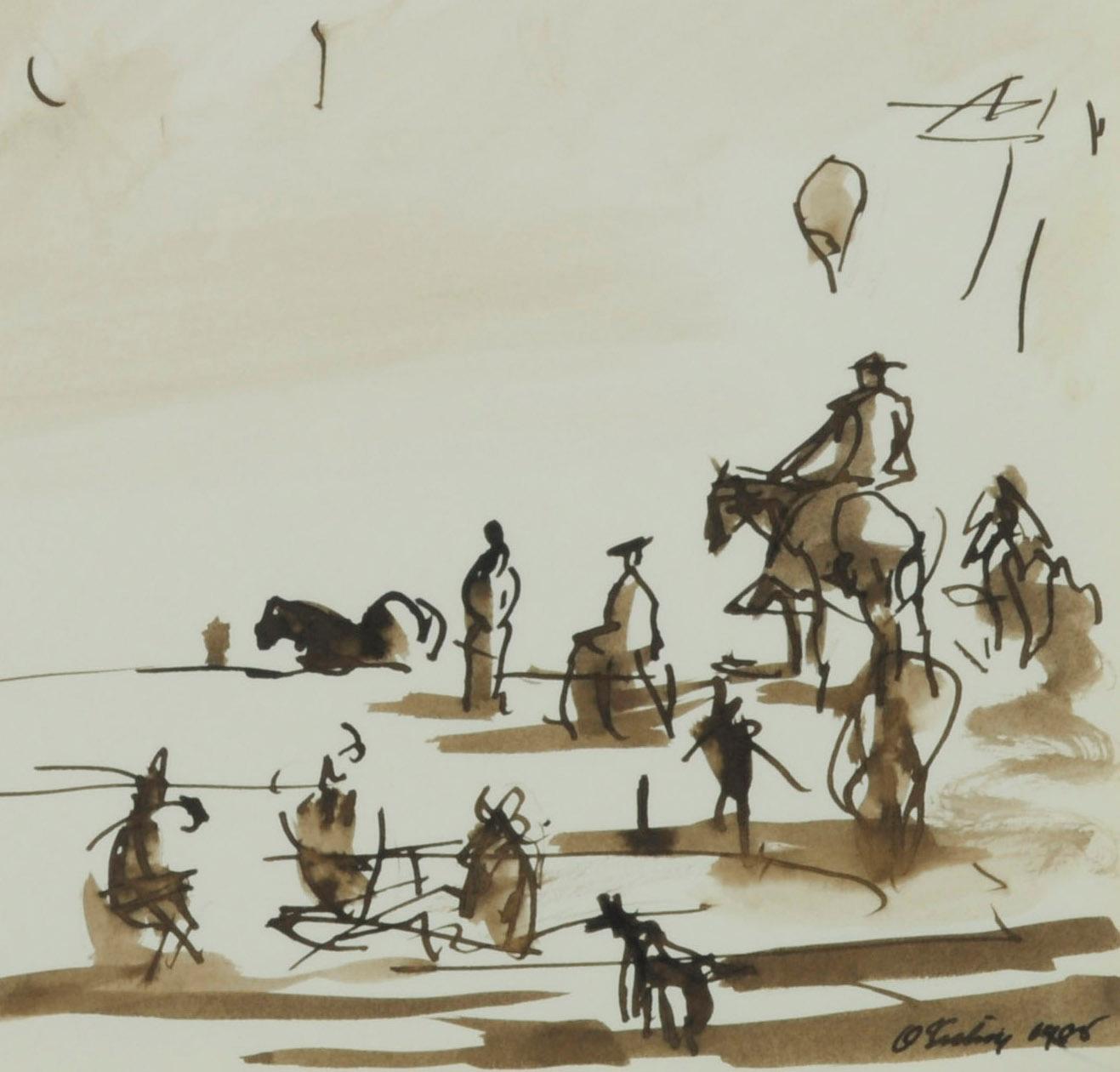 Sin título (Ascenso en globo aerostático y espectadores) - Art moderno estadounidense de Joseph O'Sickey