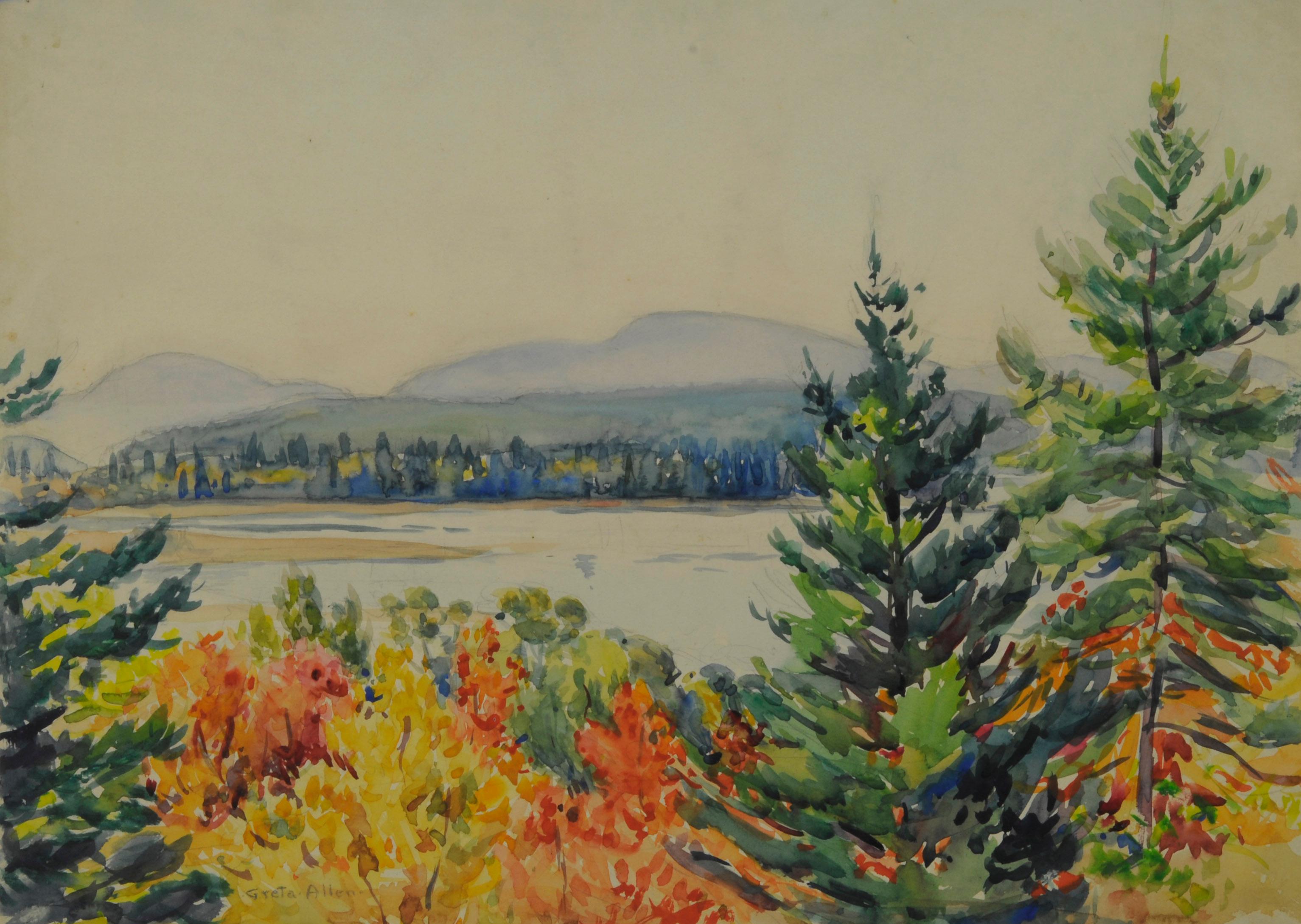 Greta Allen Landscape Art – Ohne Titel (Maine Autumn Landscape across the narrows from Mt. Desert)