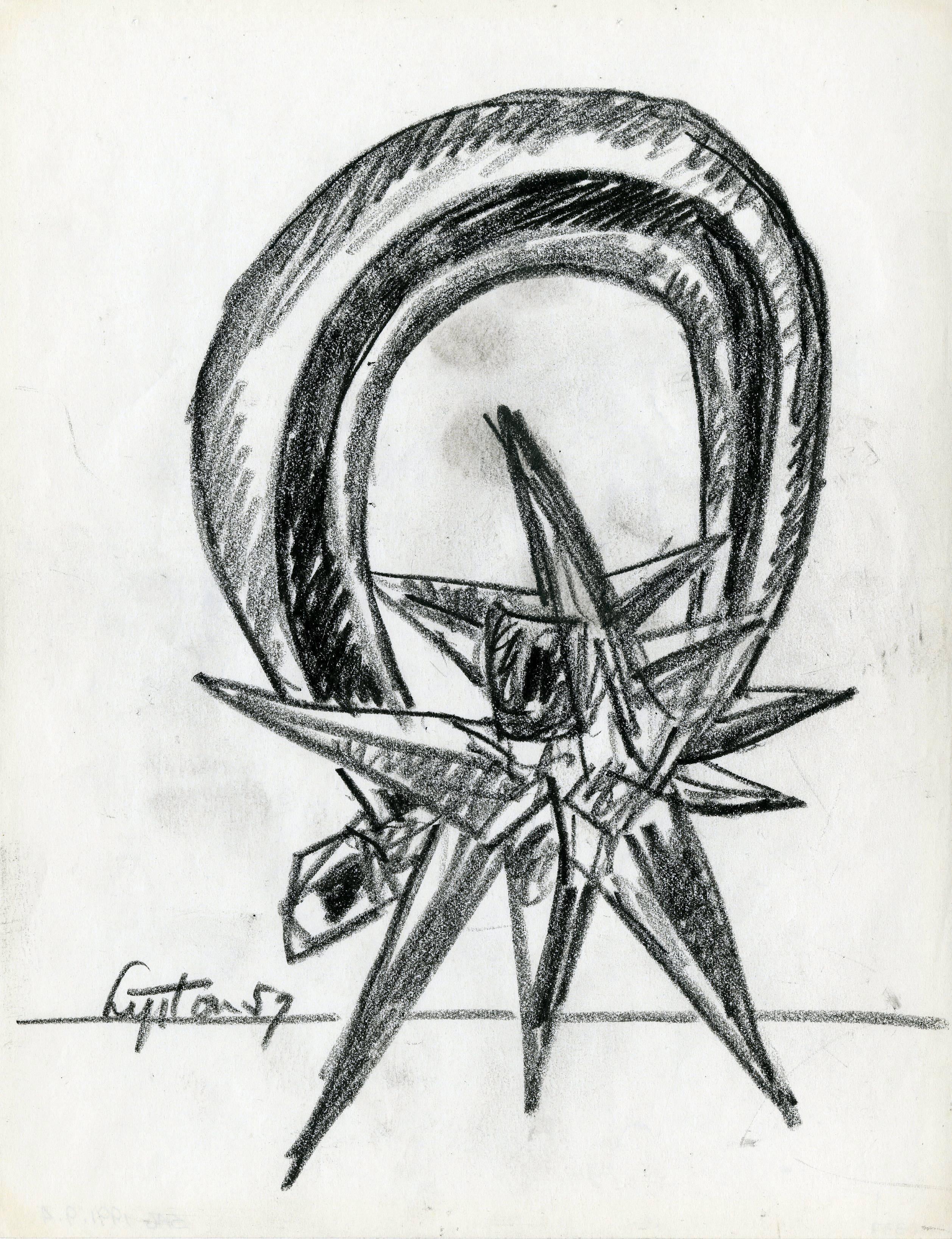 Seymour Lipton Abstract Drawing – Frühe Zeichnung für die Skulptur Diadem