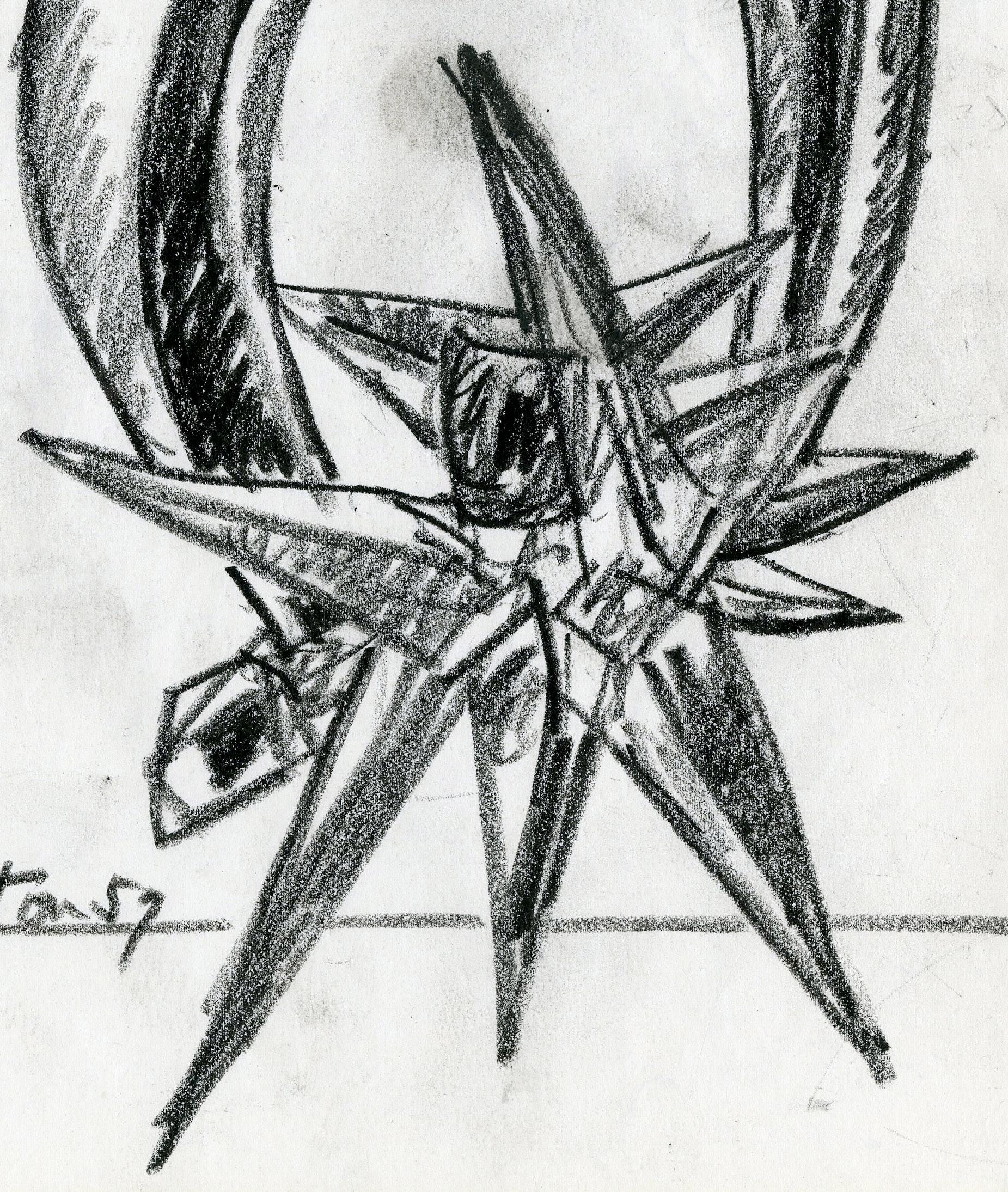 Preliminary drawing for the sculpture Diadem
Black Crayon on paper, 1957
Signed and dated lower left
The preliminary drawing for the 1957 sculpture of the same name in the collection of the Baltimore Museum of Art (43 inches tall).  The is a smaller
