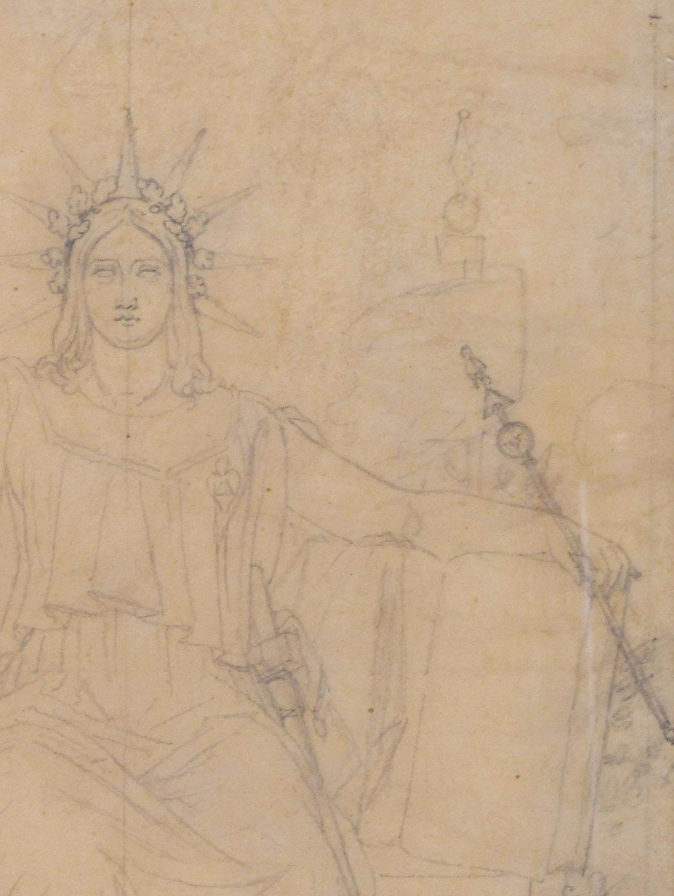 Study for “Republic Standing”
Graphite on calque tracking paper, c. 1848
Signed lower right corner: Vigneron

Provenance:

Shepherd Gallery, New York

Millie Moorman Collection, Saratoga Springs, NY & Kansas City, MO.

Note: A similar composition by