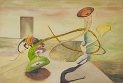 Paisaje surrealista con animal y figuras