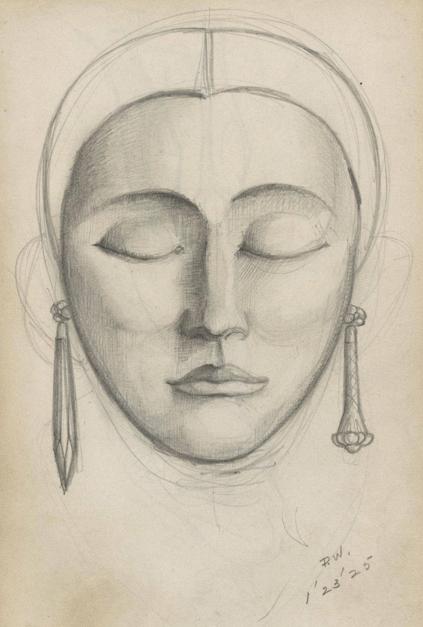Figurative Art Paul H. Winchell - Tête d'une femme déco (recto)   Modèle masculin debout (verso)