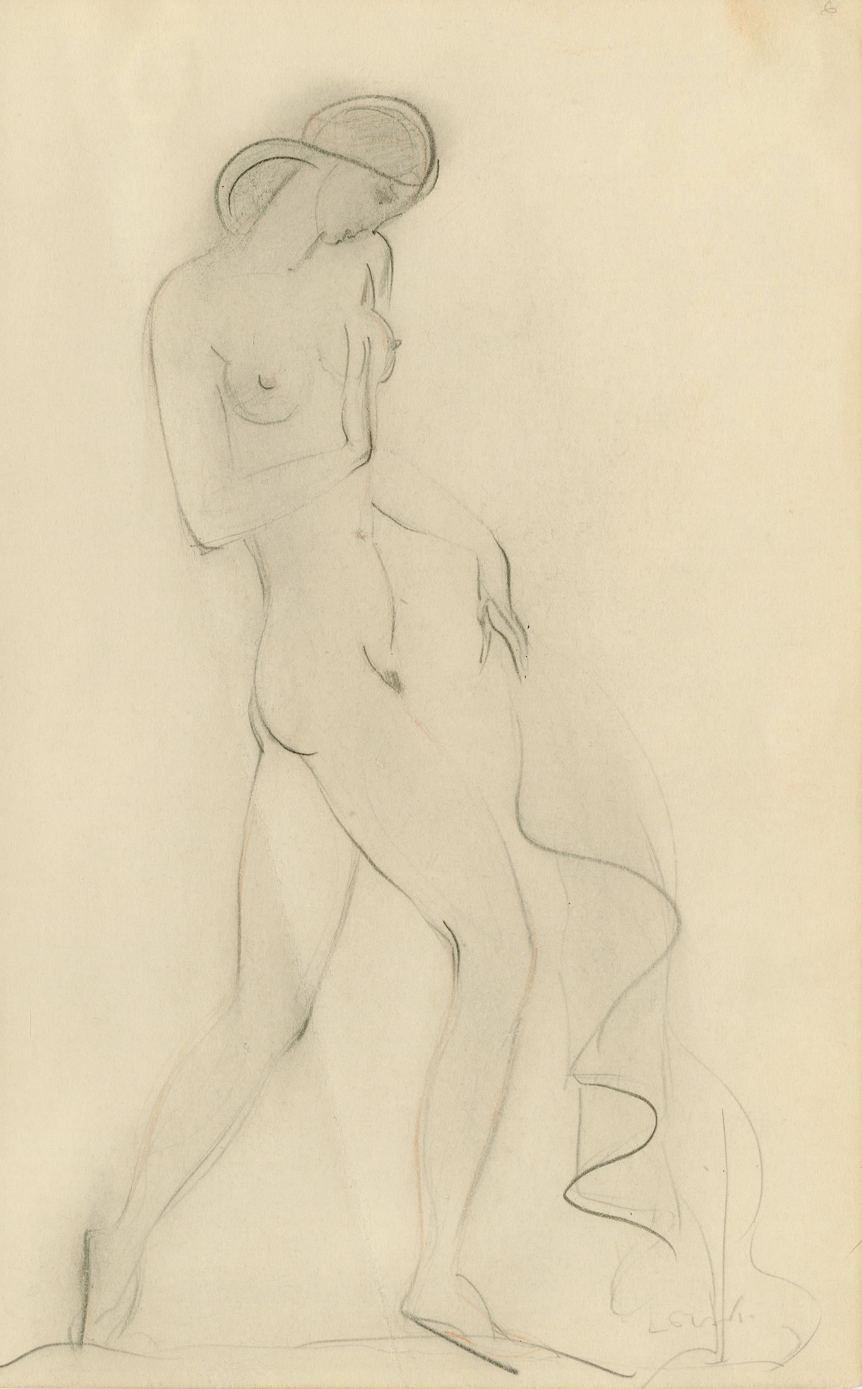 Untitled (Standing Female Nude) - Art by Boris Lovet-Lorski