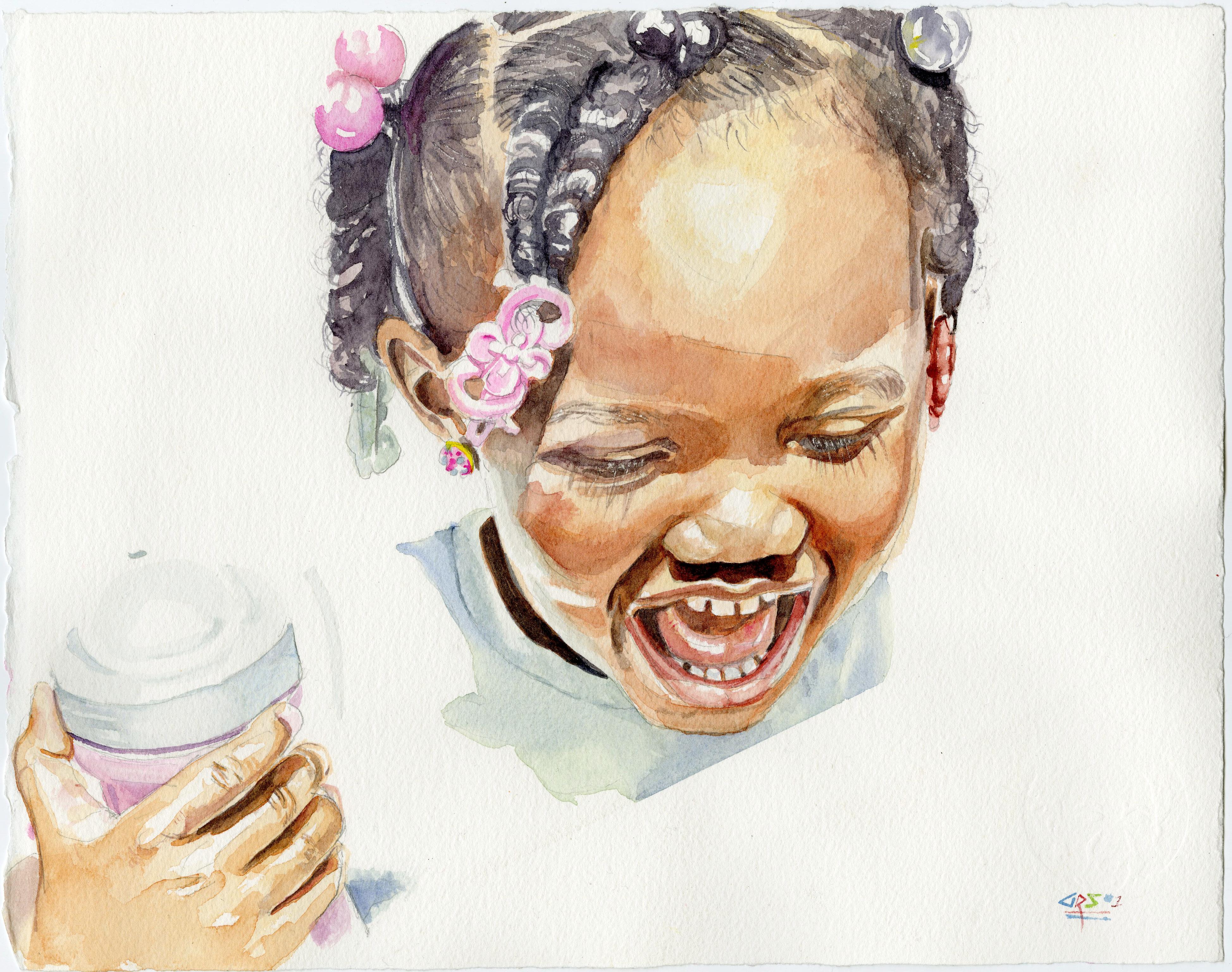 Darius Steward Figurative Art - Stolen Moments, Attitude Shift #1    (Emily and Sippy Cup Smiling)