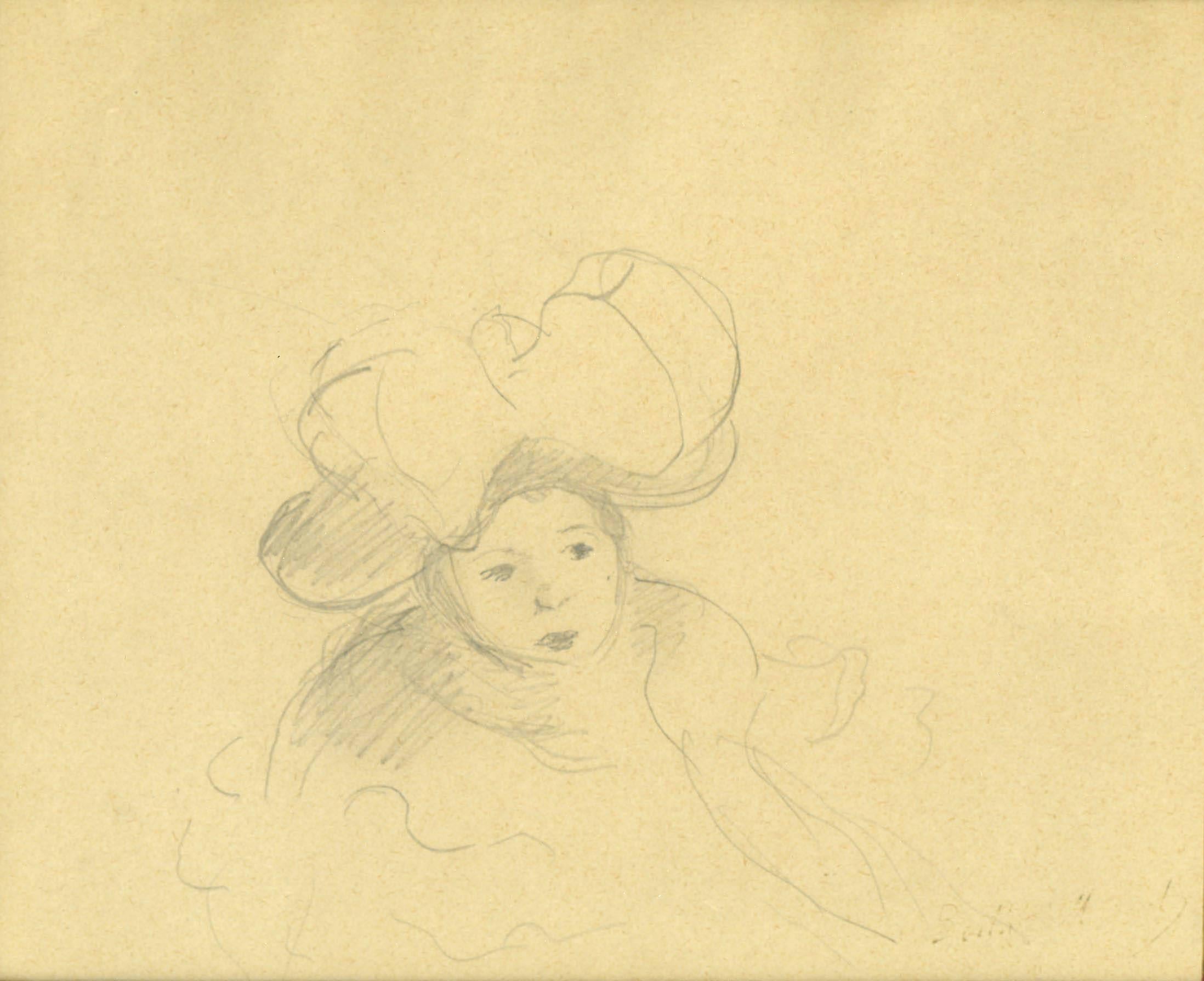Berthe Morisot Portrait – Modelle au Chapeau oder Kind mit großem Hut