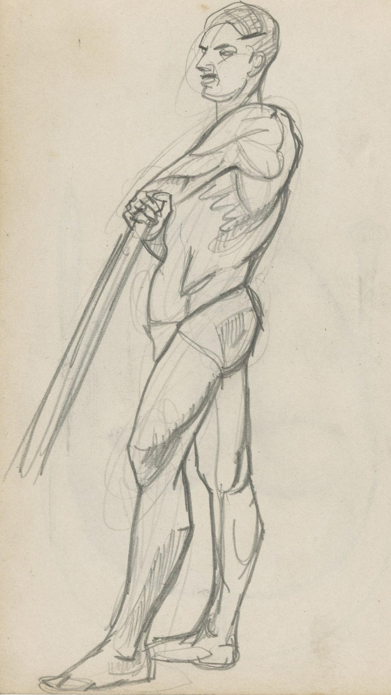 Tête d'une femme déco (recto)   Modèle masculin debout (verso) - Art de Paul H. Winchell