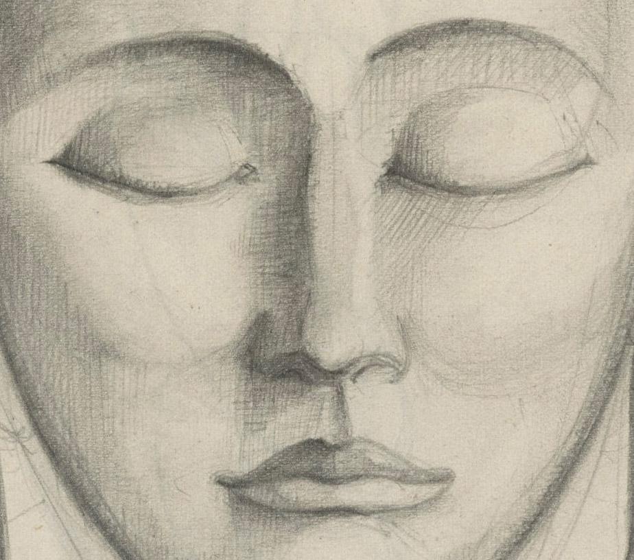 Kopf einer Deko-Frau (recto)   Standendes männliches Modell (verso) (Art déco), Art, von Paul H. Winchell