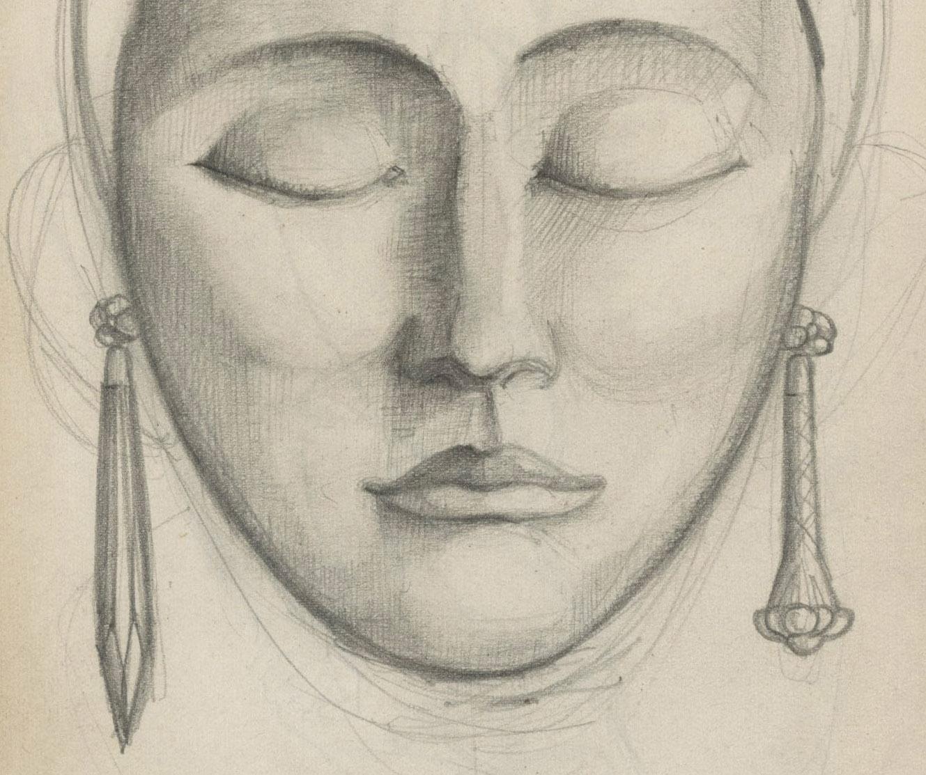 Kopf einer Deko-Frau (recto)   Standendes männliches Modell (verso)
Graphit auf Papier, 1925
Signiert mit den Initialen des Künstlers 