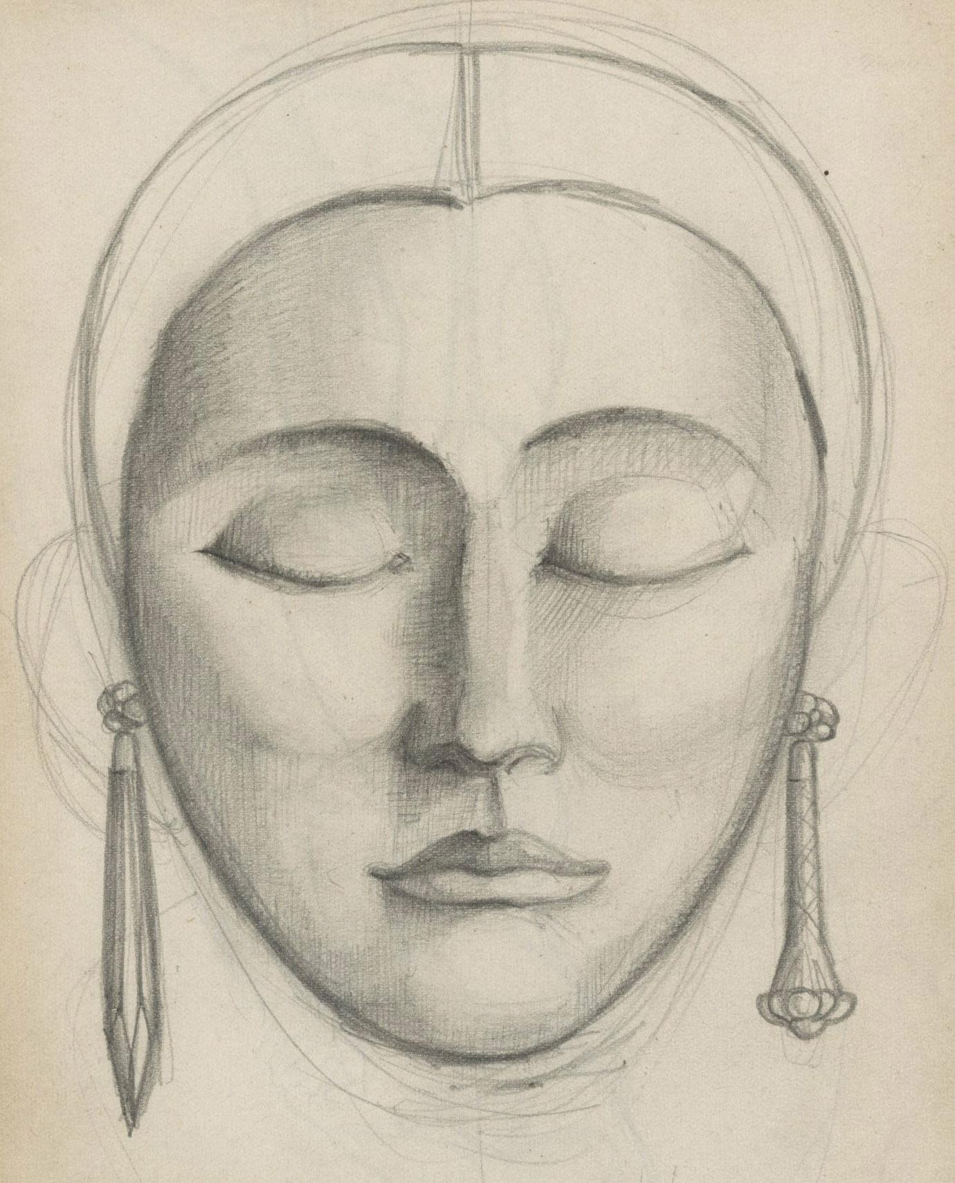 Head of a Deco Woman (recto)   Standing Male Model (verso) For Sale 1