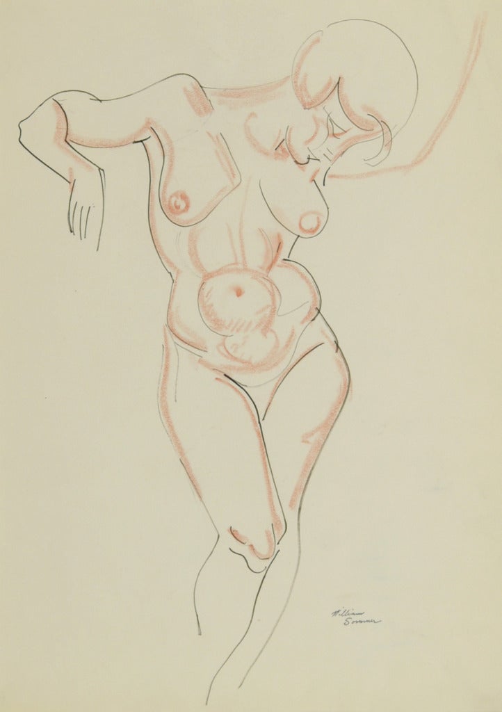 William Sommer Nude – Nackt, mit erhobenen Armen