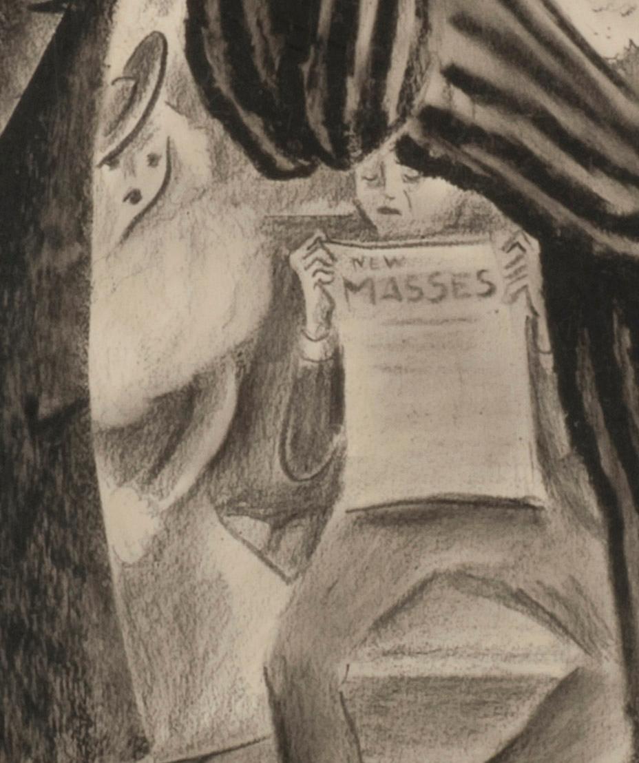 Prêt pour la révolution - apprendre à monter dans le métro
Crayons de lithographie sur carton d'illustration, c. 1932
Signé : Adolf Dehn (VED) en bas à droite (signé par Virginia Dehn, la veuve de l'artiste).
Basculé le long du bord supérieur du
