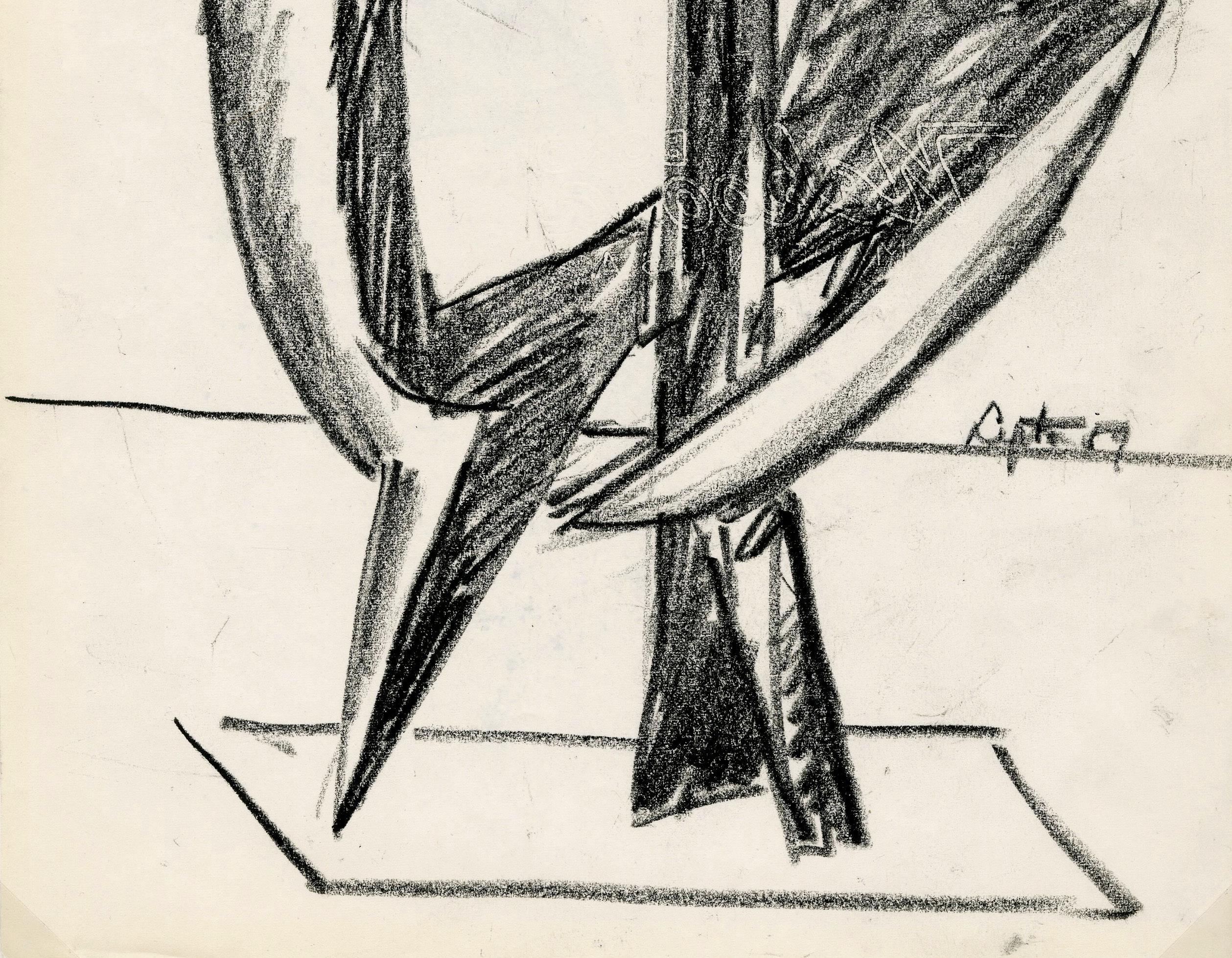 Preliminary drawing for a sculpture
Black crayon on paper, 1959
Signed and dated middle right (see photo)
A rare 1950's AbEx drawing.
Provenance:
Estate of the artist
Michael and Alan Lipton (sons)
Wilkes University, Wilkes Barre, PA
De-accessed