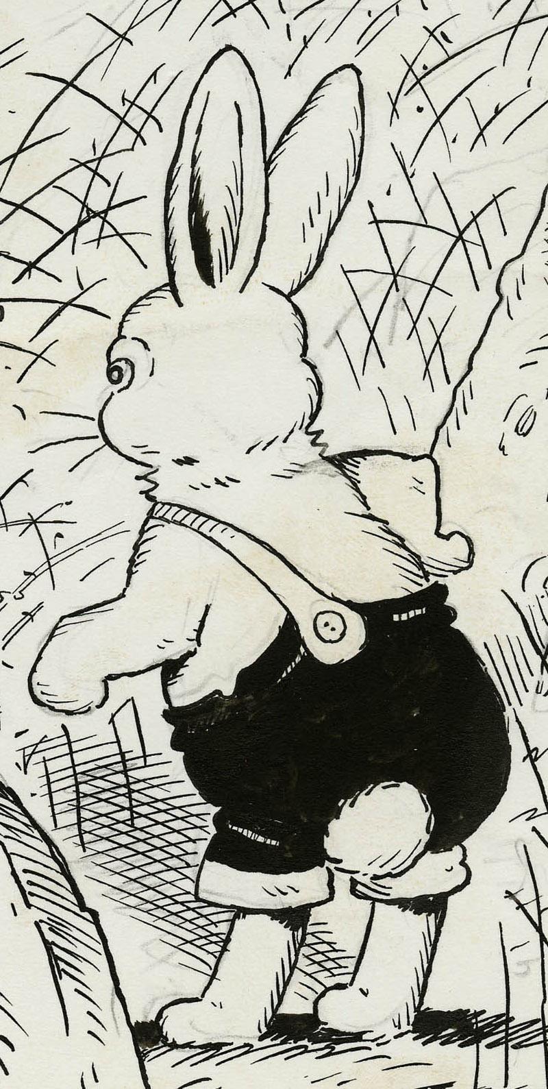 Peter Rabbit était en train de regarder par la fenêtre de The Old Briar-Patch au moment où le jeune - Art de Harrison Cady