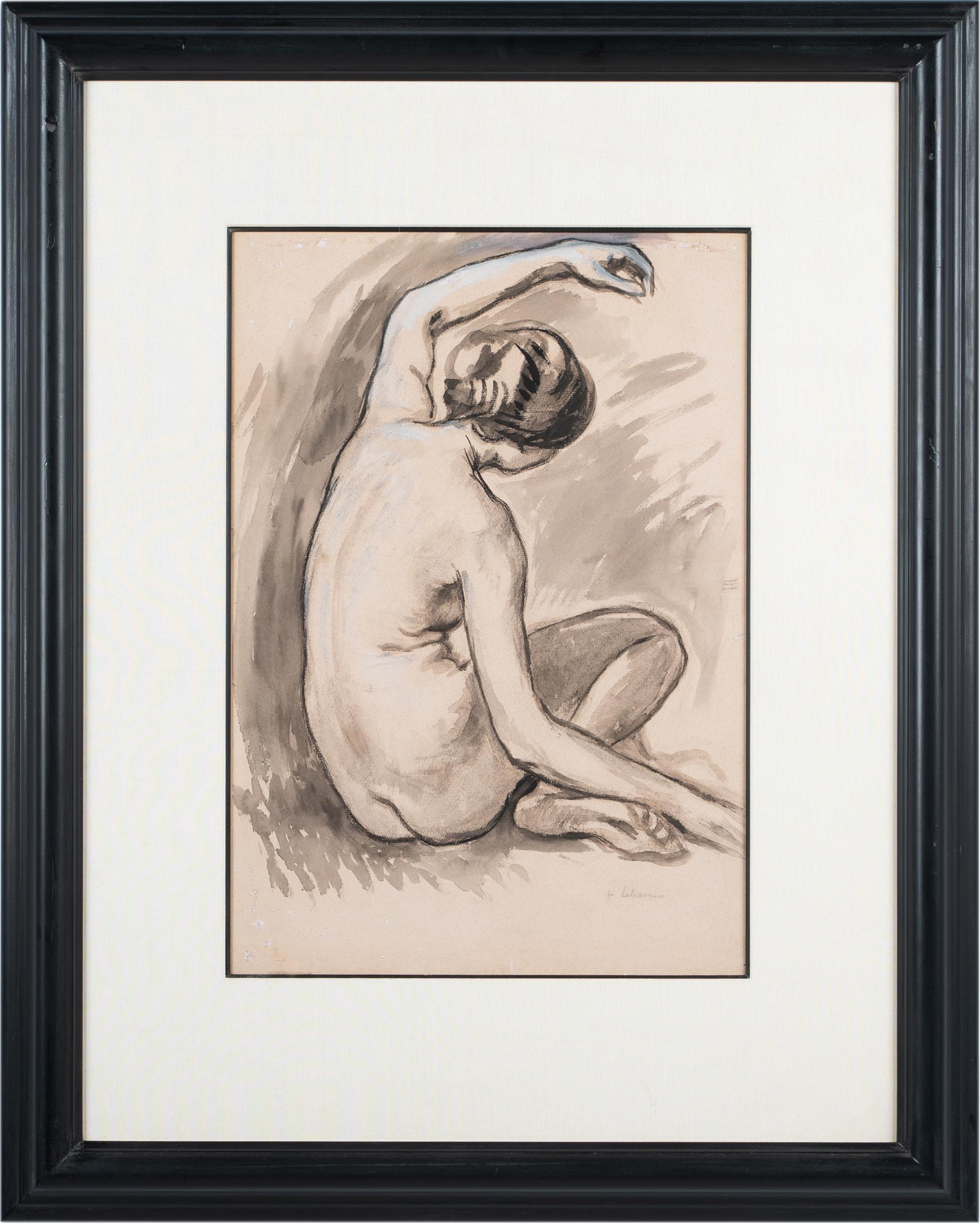 Femme assise nue avec un bras levé au-dessus de sa tête Seated female nude ... - Art by Henri Lebasque