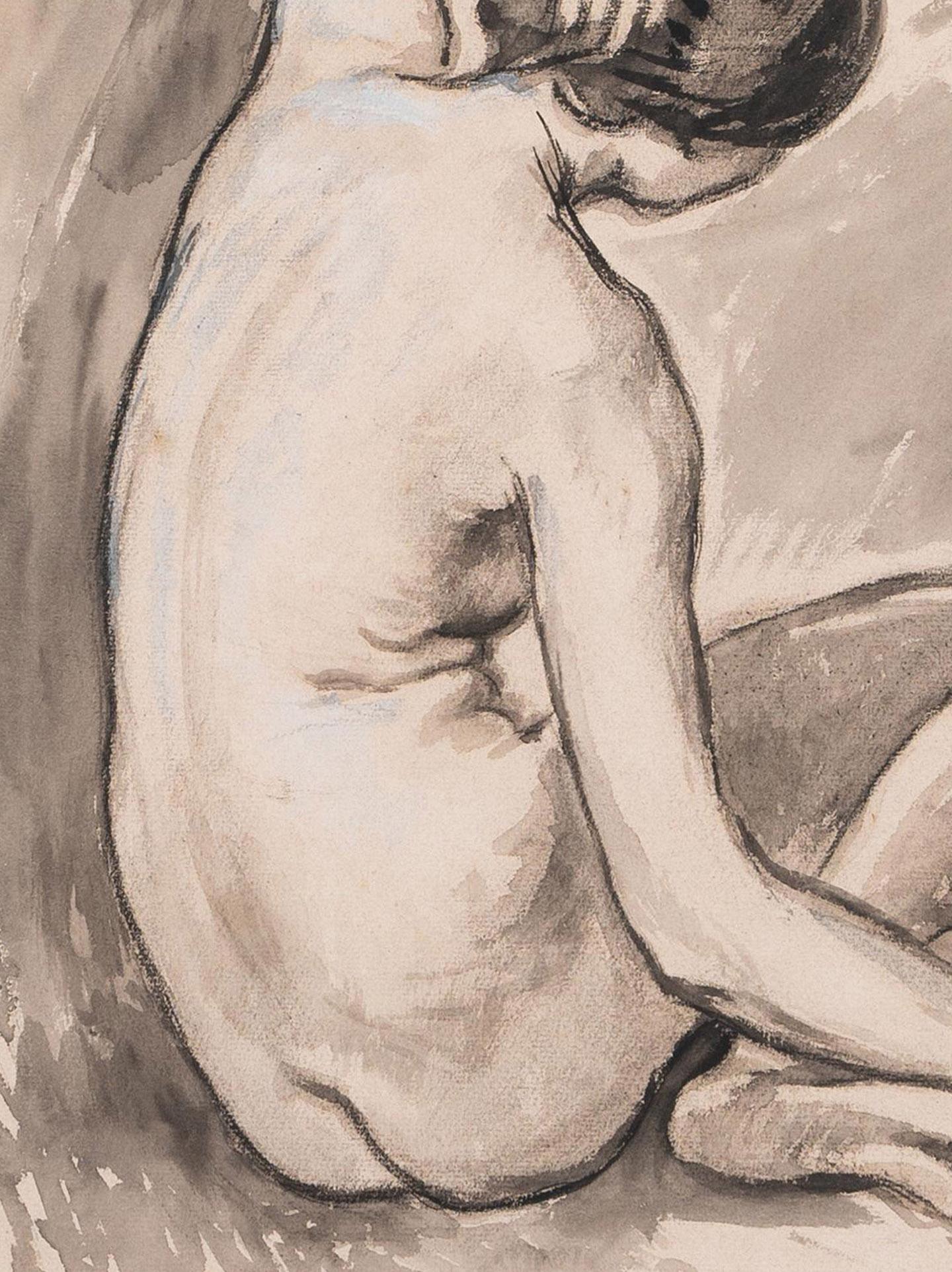 Femme assise nue avec un bras levé au-dessus de sa tête Seated female nude ... - Beige Nude by Henri Lebasque