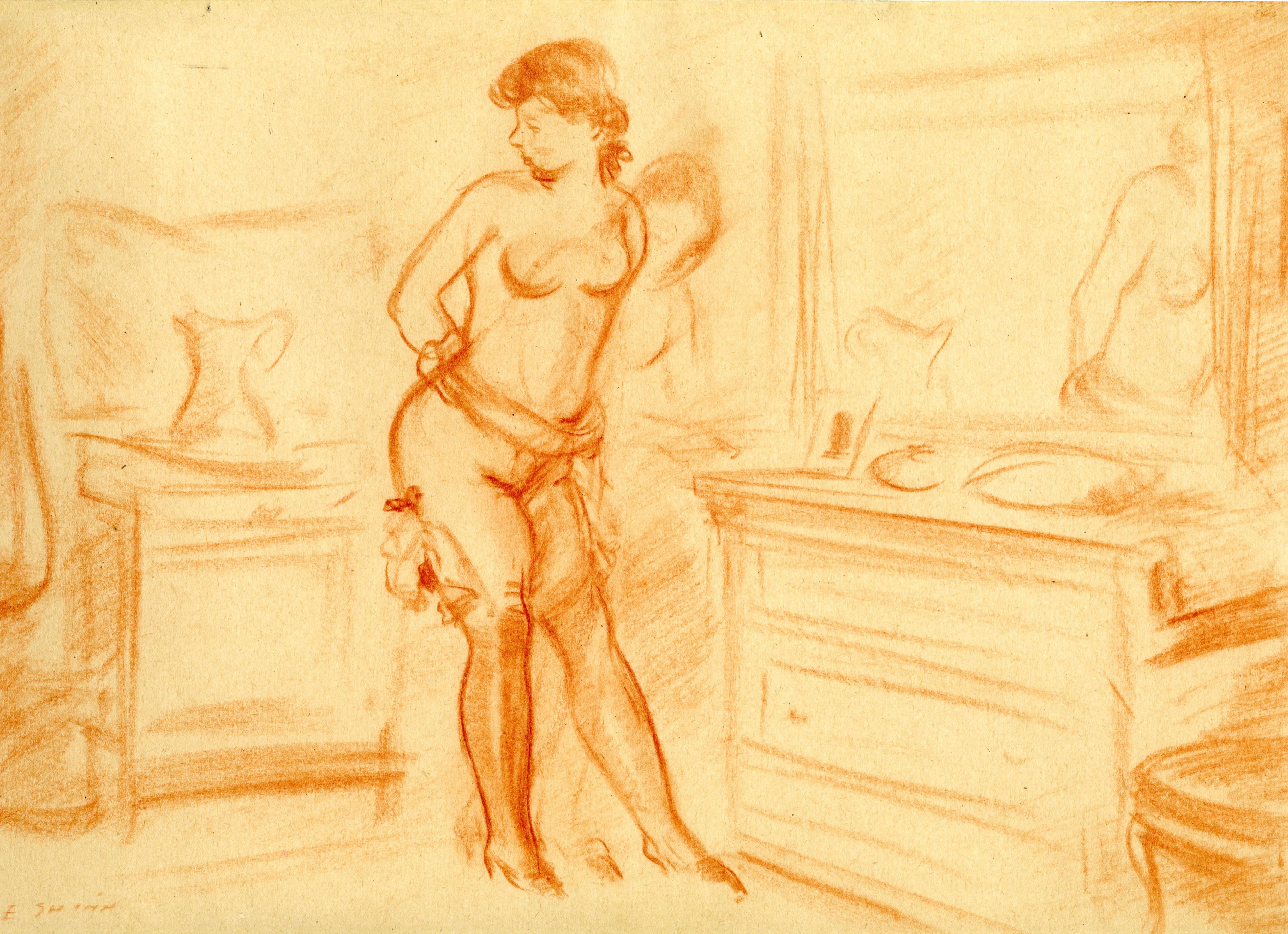 Untitled (Woman in Stockings), Standing Female Nude on reverse, double sided - Art by Everett Shinn