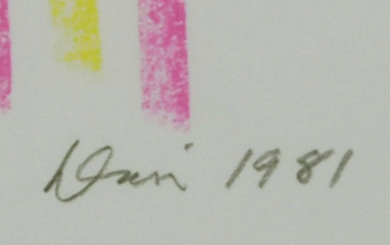 Senza titolo (Giallo, grigio e rosa) - Abstract Drawing Grigio di Gene Davis