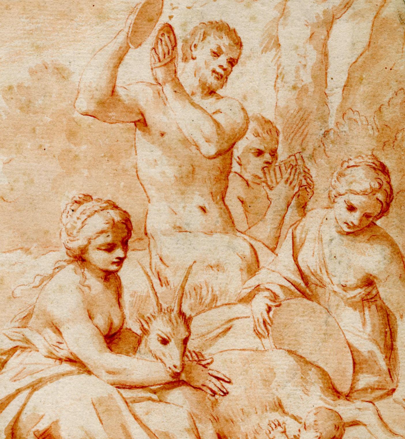 Il neonato Giove che allatta dalla capra Amaltheia
(La nascita di Giove) 
Gesso rosso e lava su carta bianca, 1700 ca.
Senza segno
Attribuito a Quaini da Dwight Miller, lo studioso di Franceschini e del suo studio.
Provenienza:
Collezione privata,