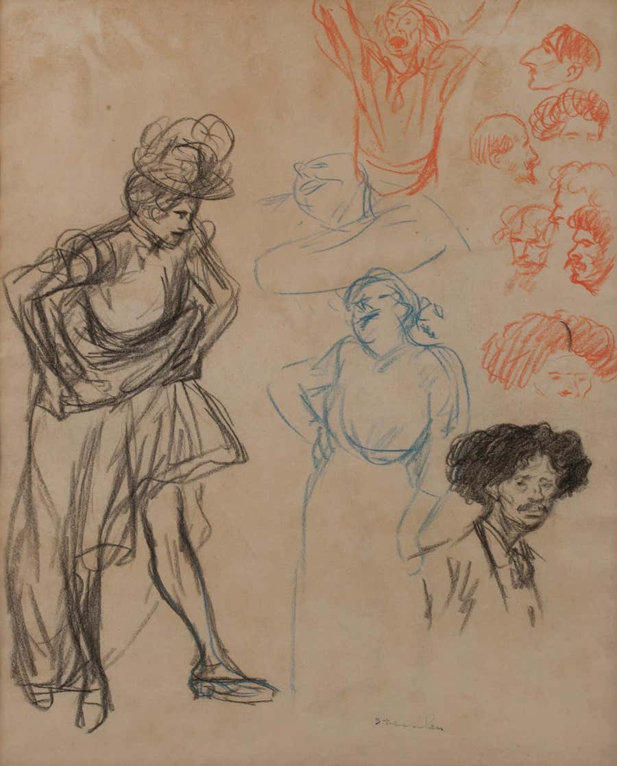 Double sided crayon drawing in colors: Study for "The Shoe" (recto)