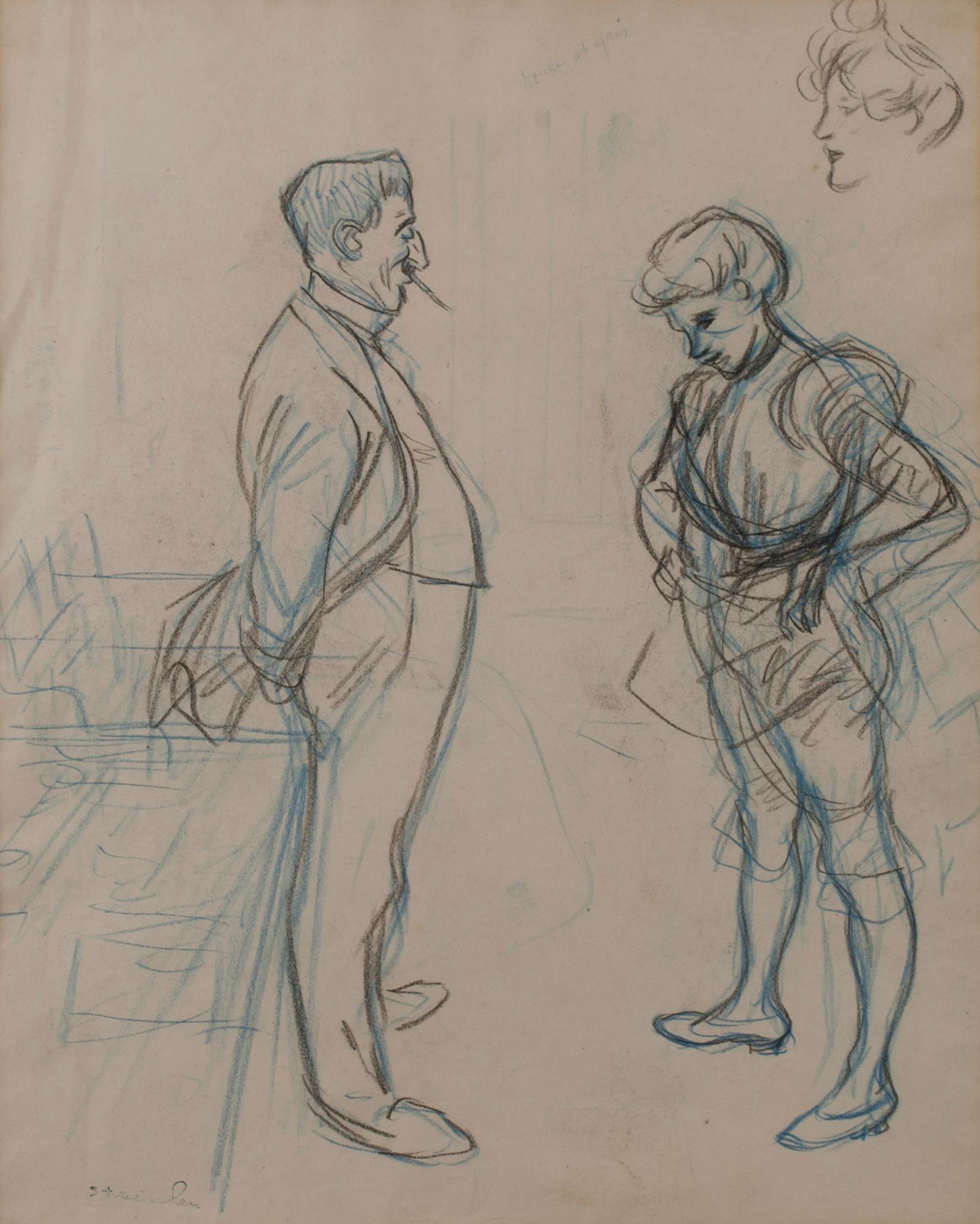 Double sided crayon drawing in colors: Study for 