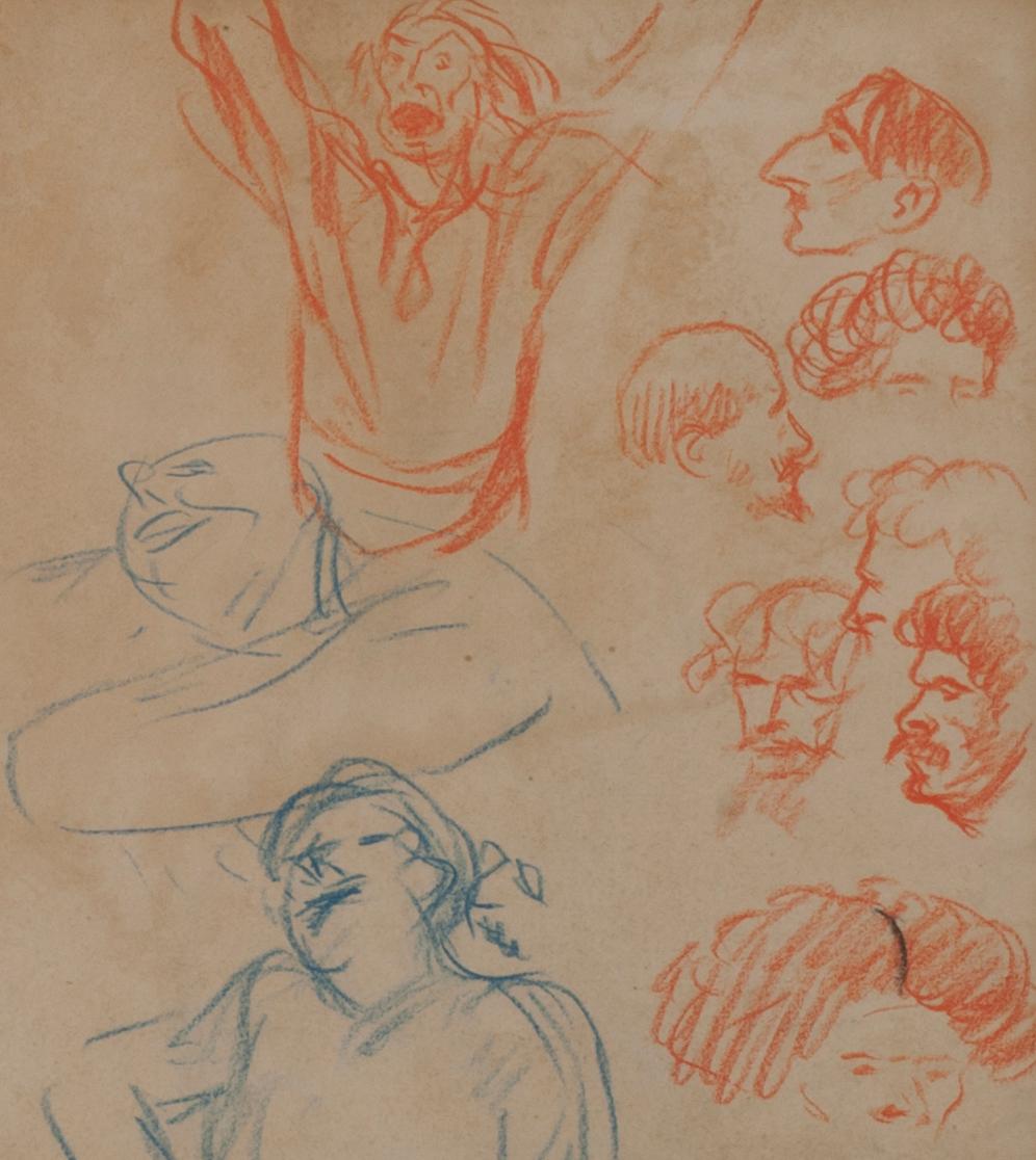 Double sided crayon drawing in colors: Study for 