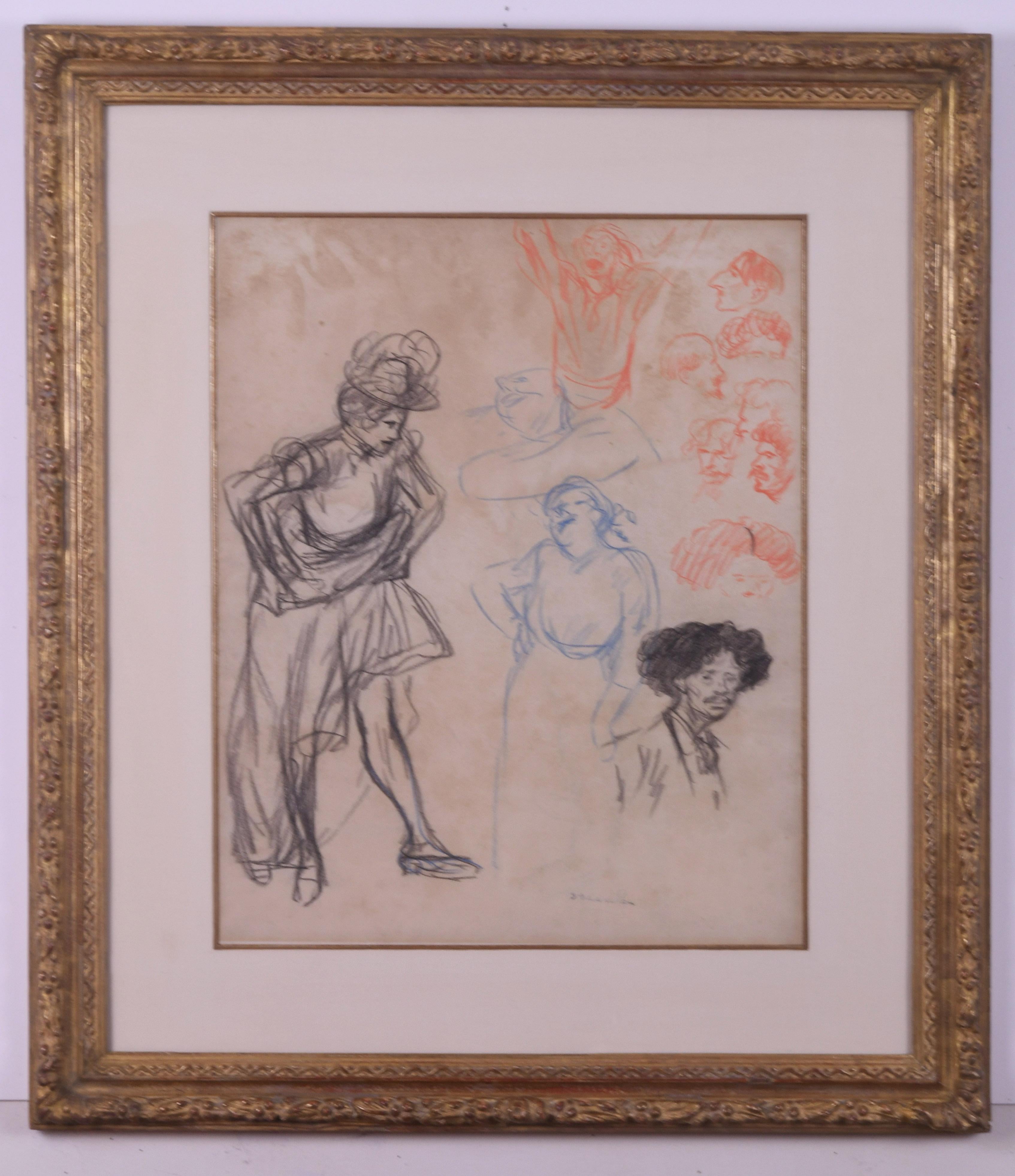 Double sided crayon drawing in colors: Study for 