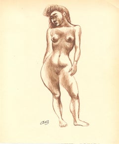Mid-20th Century Nude Drawings and Watercolors