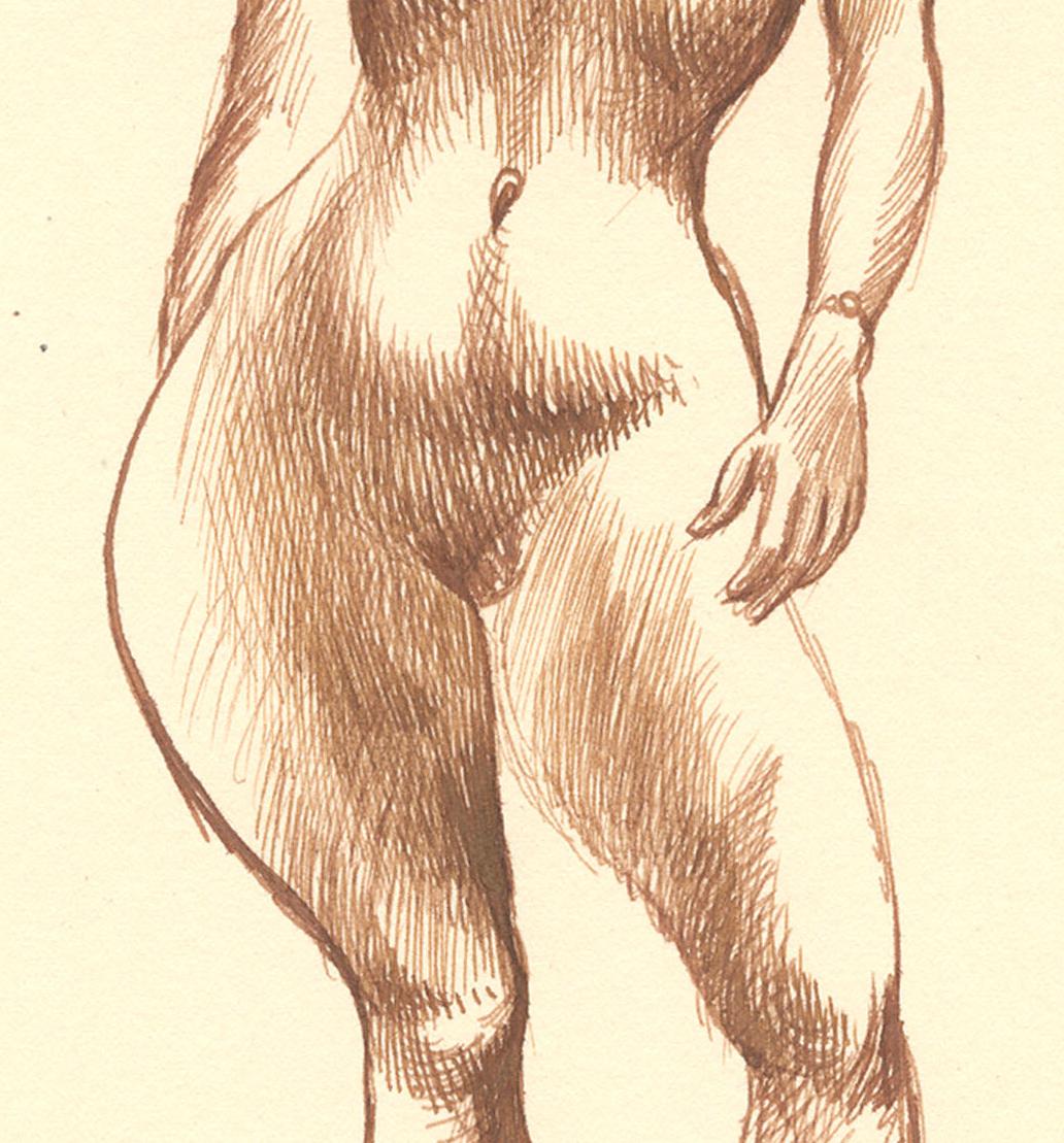 Standing Female Nude
Ink on paper
Signed by the artist with his initials lower left 