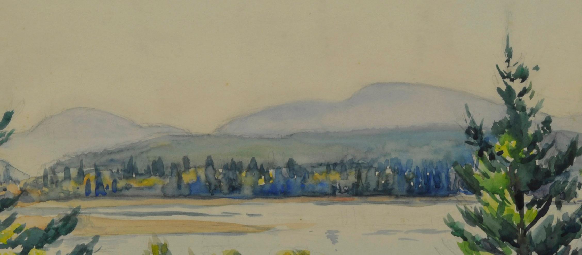 senza titolo (Paesaggio autunnale del Maine di fronte al monte Desert)
Acquerello, 1945-1955
Firmato dall'artista in basso a sinistra a matita (vedi foto)
Provenienza: Proprietà dell'artista
Condizioni: Eccellente
Dimensioni immagine/foglio: 14 1/4
