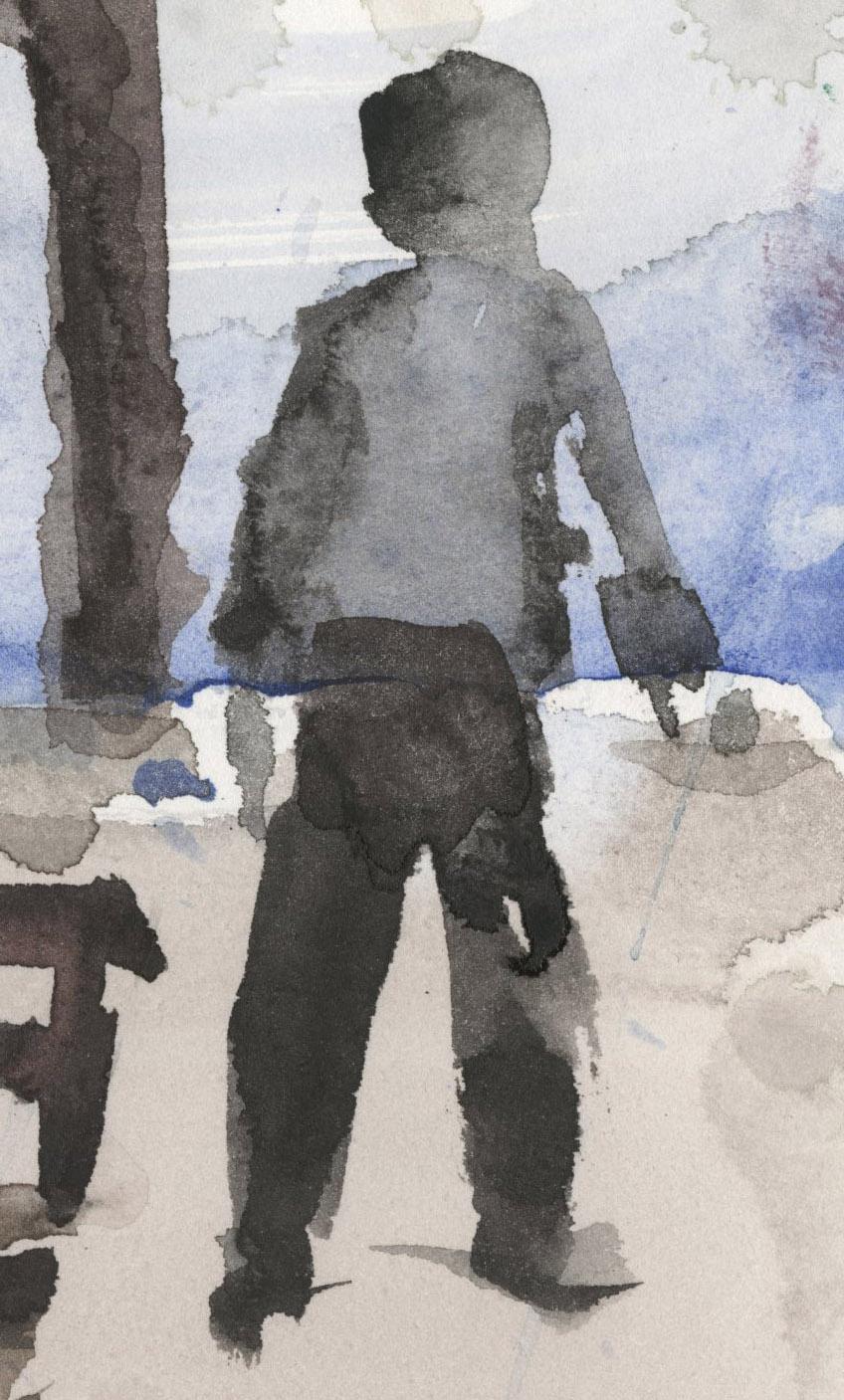 Ohne Titel (Figuren in einem Park) (Grau), Figurative Art, von Lester Johnson