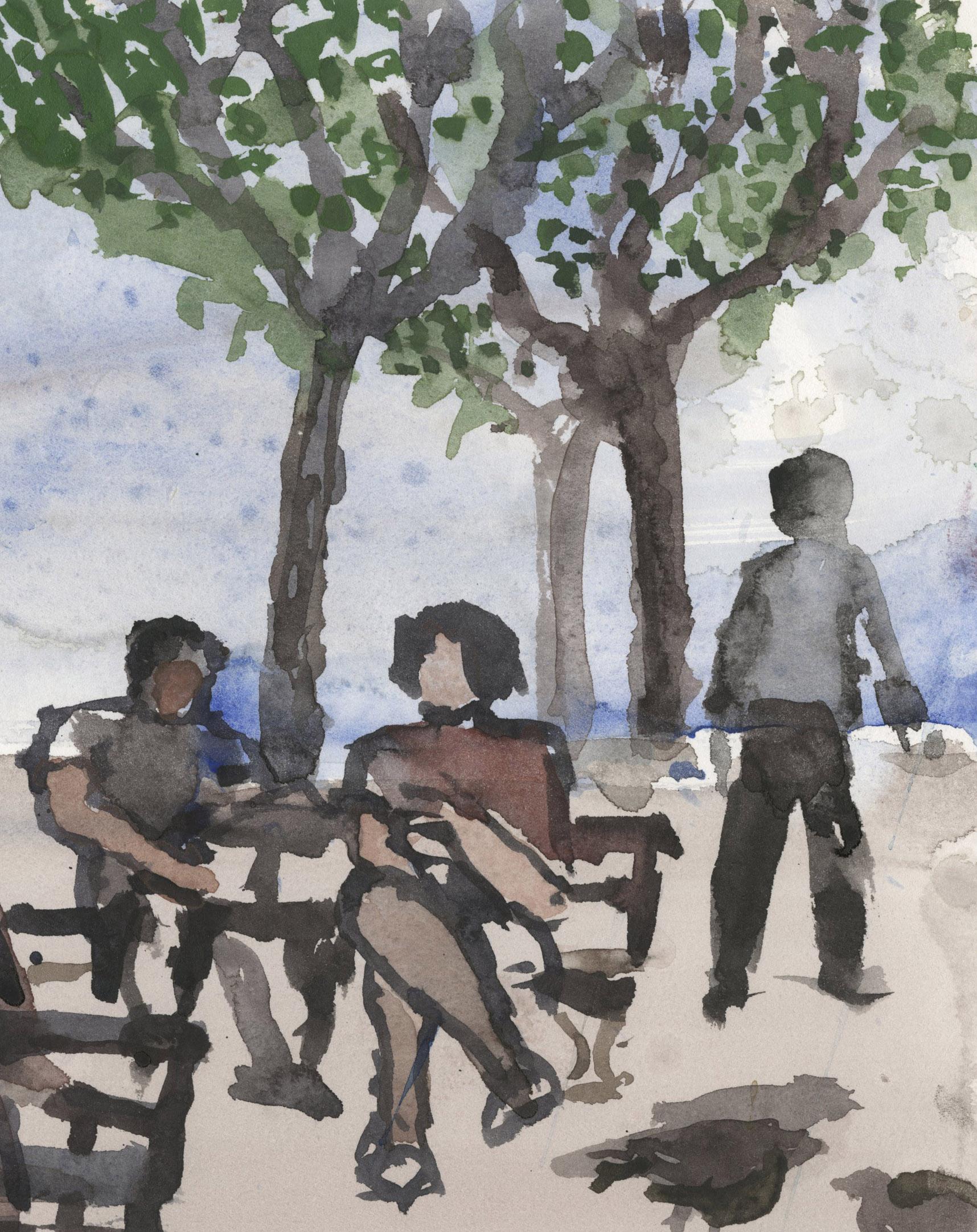 Ohne Titel (Figuren in einem Park)
Aquarell auf Papier, 1991
Signiert unten rechts im Bild (siehe Foto)
Zustand: Ausgezeichnet
Blattgröße: 10 3/16 x 14 1/16 Zoll
Provenienz: David Anderson Gallery, Buffalo (siehe Label)

