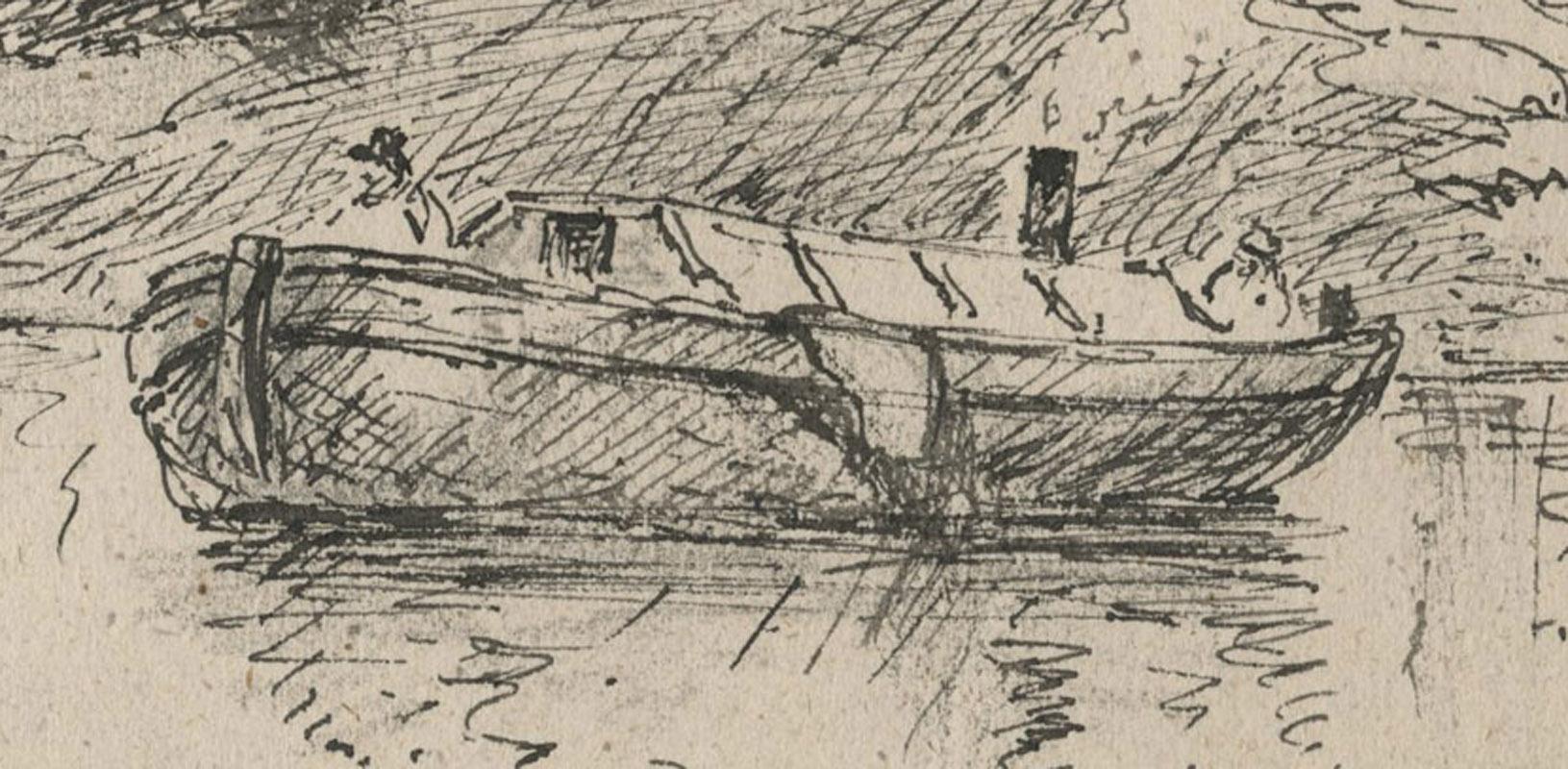 The River Barge (Beige), Landscape Art, von David Cox