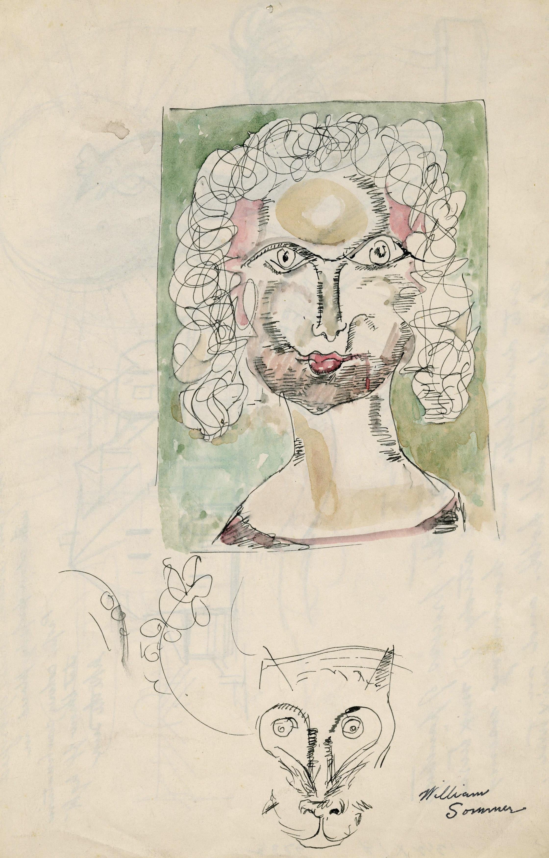 William Sommer Figurative Art - Wire Haired Girl and Cat