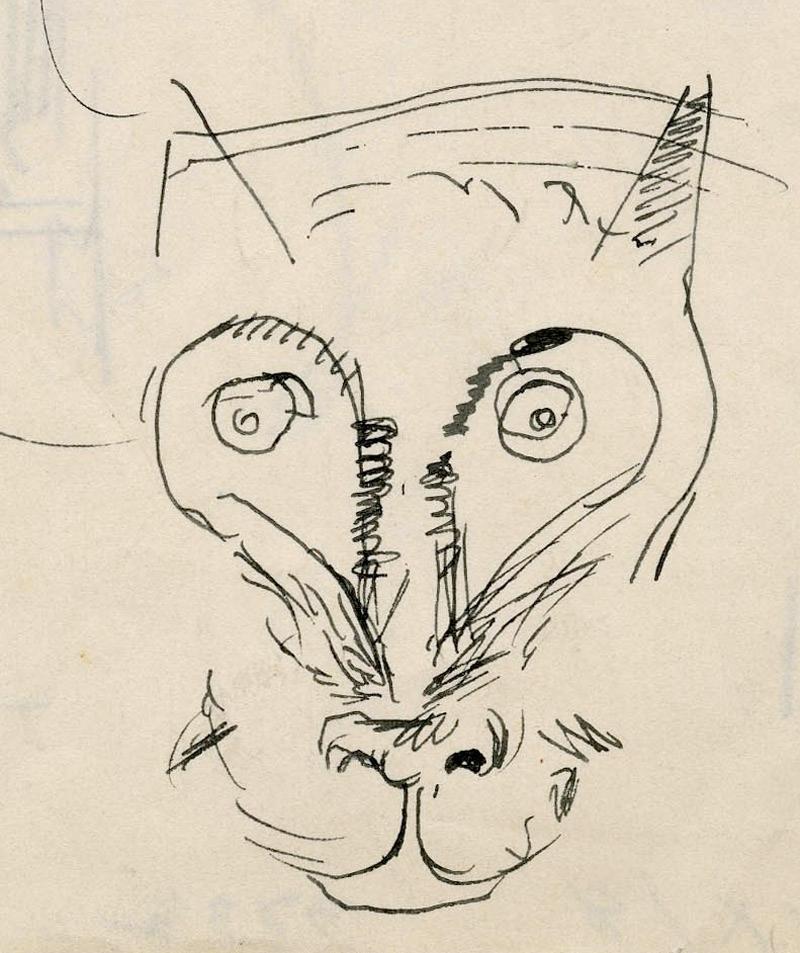 Wire Haired Girl and Cat - American Modern Art by William Sommer