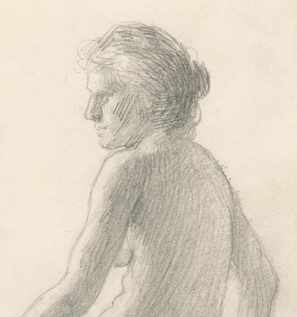 Side View Seated Female Nude - American Impressionist Art by Frank Duveneck