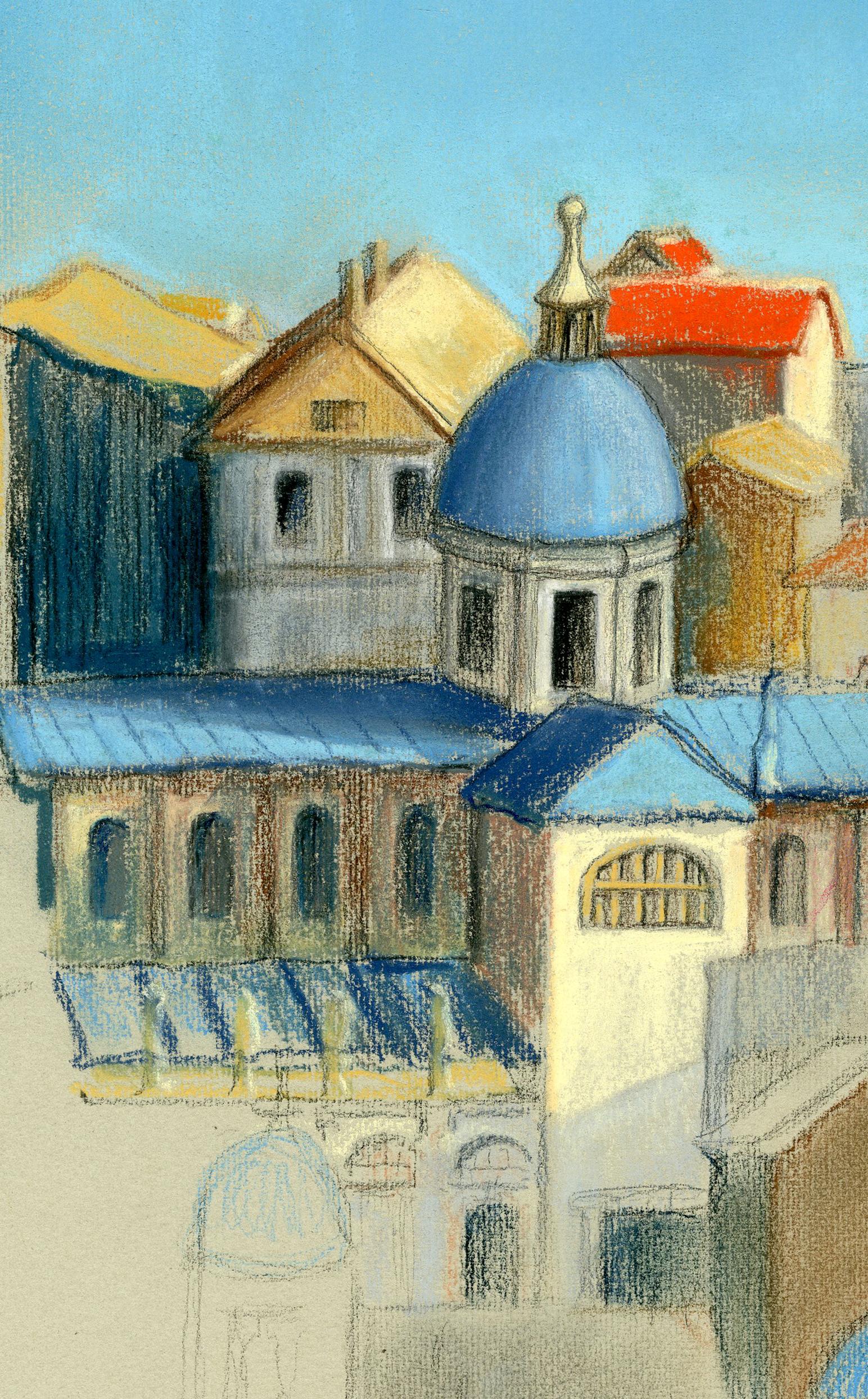 Paysage urbain italien - Réalisme Art par Victoria Hutson Huntley