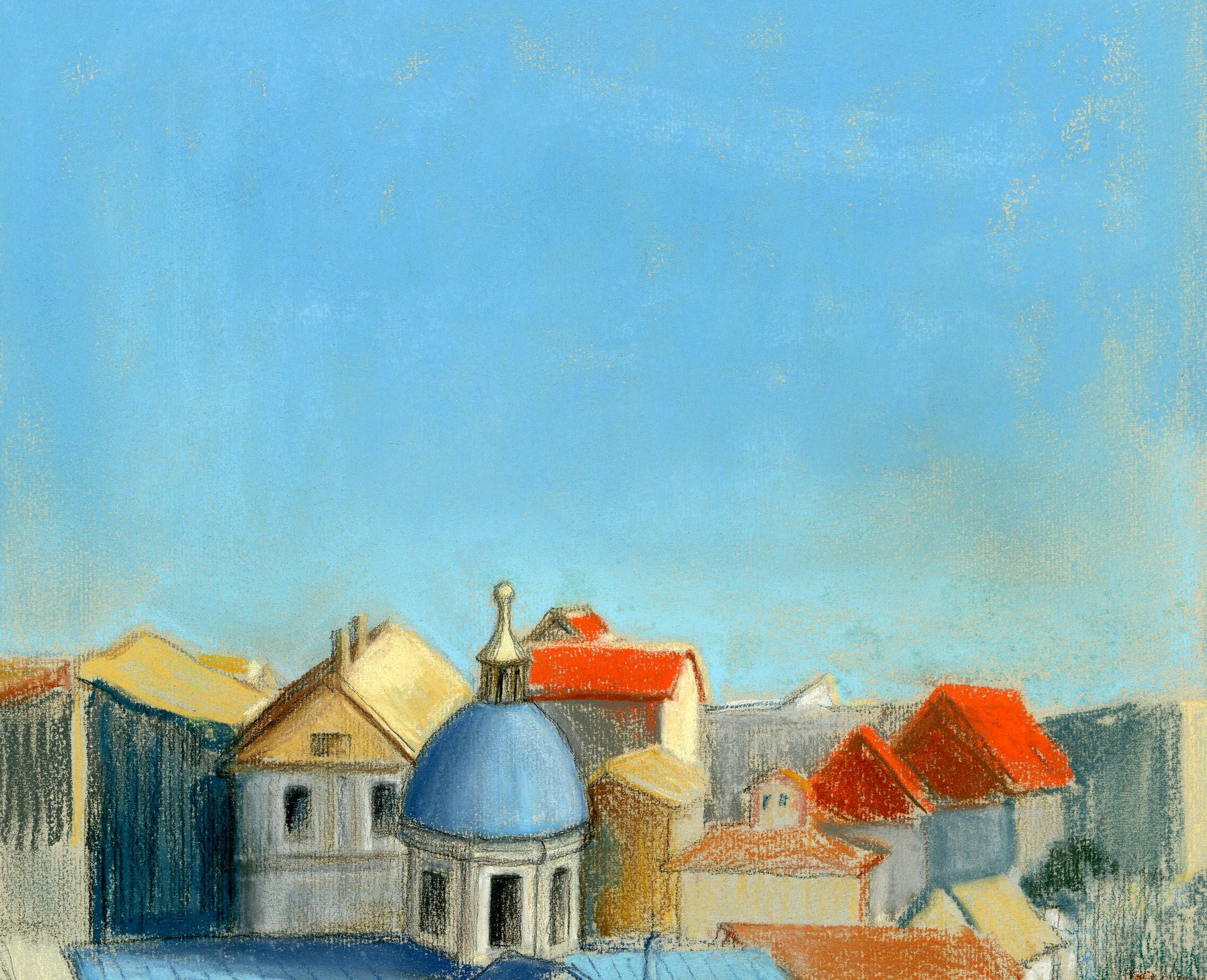 Paysage urbain italien - Gris Landscape Art par Victoria Hutson Huntley