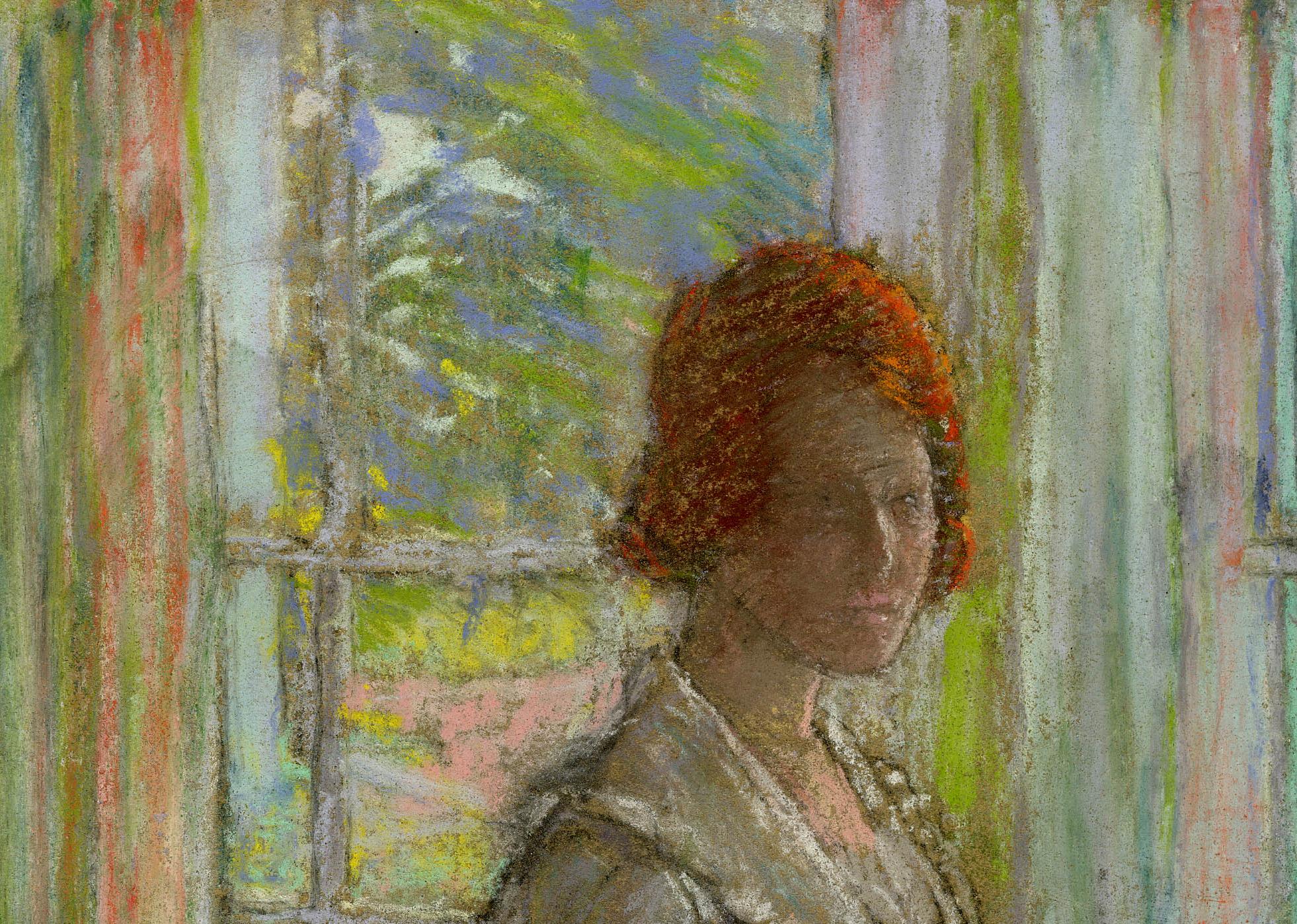 senza titolo Donna vicino alle finestre - Portrait Marrone di Karl Albert Buehr