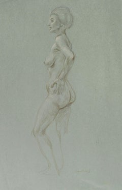 Vintage Standing Female Nude in Profile, hand on hip