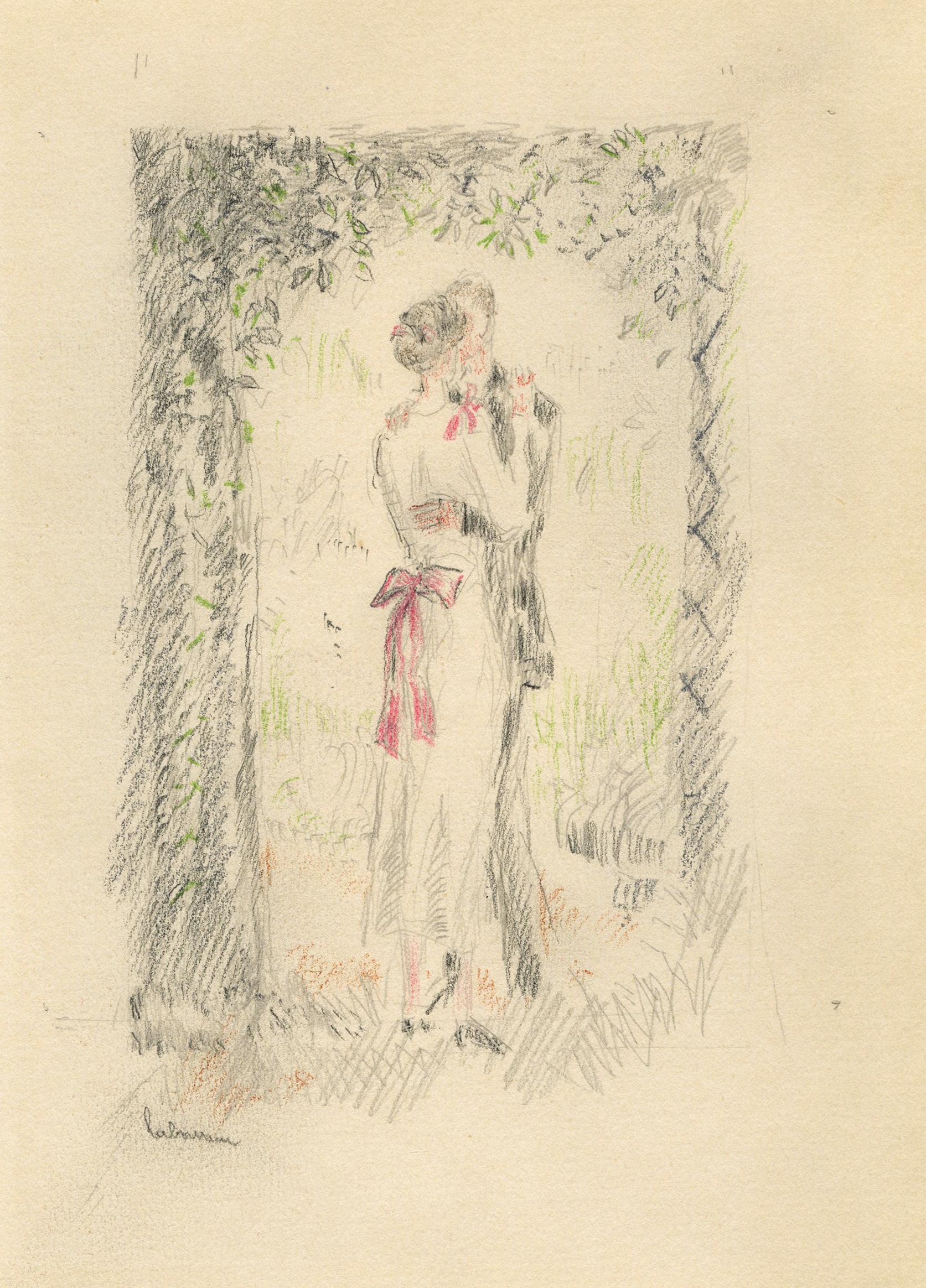 Figurative Art de Jean-Emile Laboureur - Dibujo preliminar para Remy de Gourmont, Couleurs, (Colores, siguen nuevos cuentos...