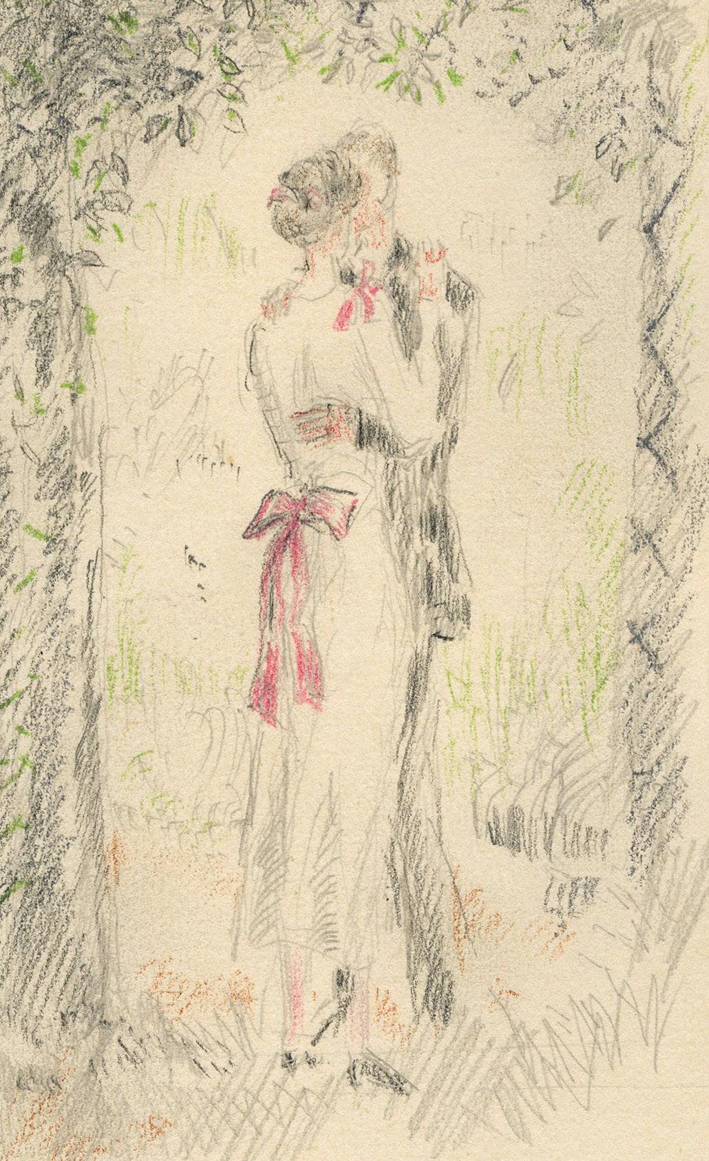 Dibujo preliminar para Remy de Gourmont, Couleurs, (Colores, siguen nuevos cuentos... - Figurative Art Beige de Jean-Emile Laboureur