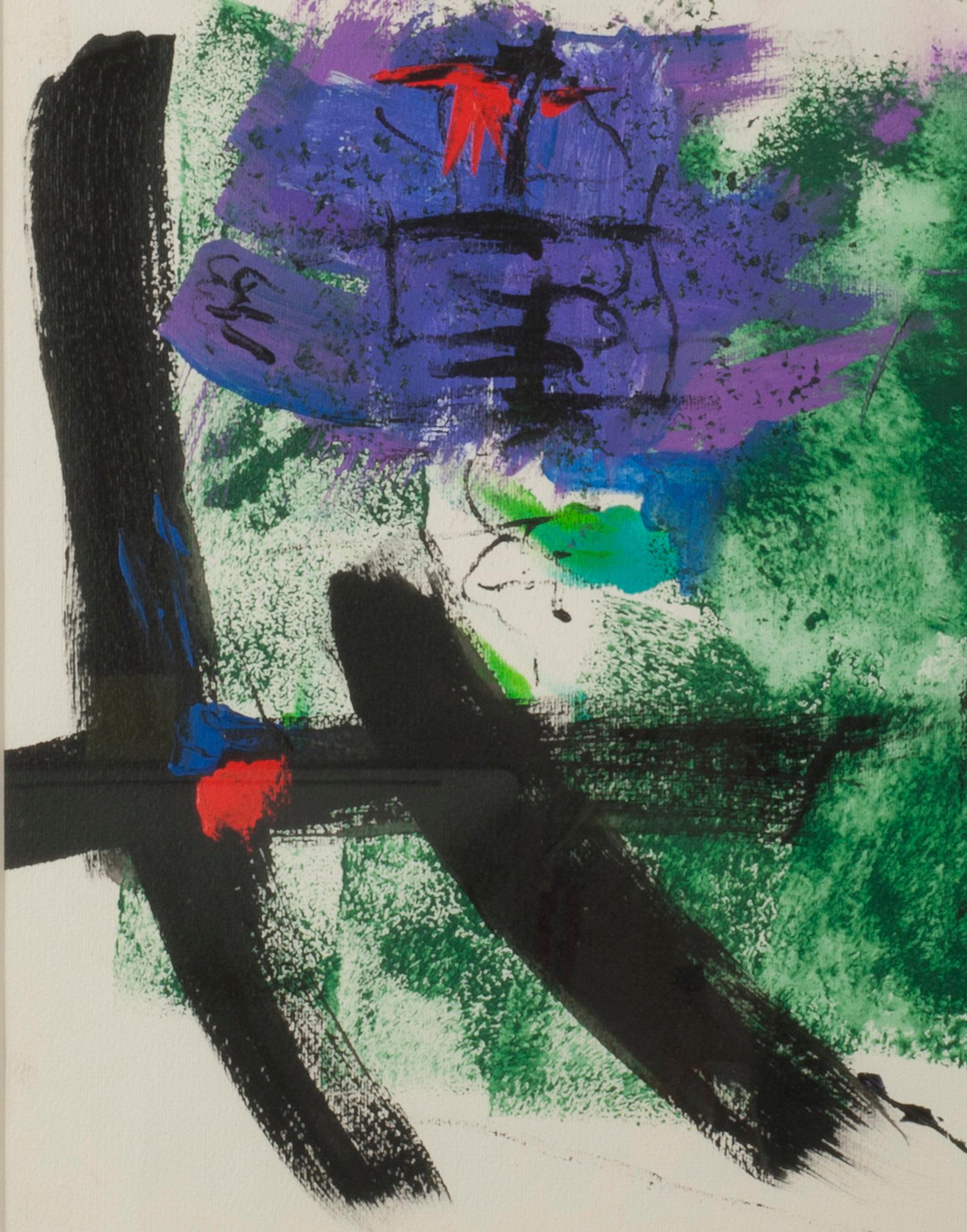Unbenannt
Acryl auf Papier, um 1975
Signiert vom Künstler in Tinte unten rechts (siehe Foto)
Eine frühe modernistische Abstraktion, die kurz nach dem Tod ihres Mannes, Adolf Dehn, 1968 entstand.
Zustand: Ausgezeichnet
                  Archivarische