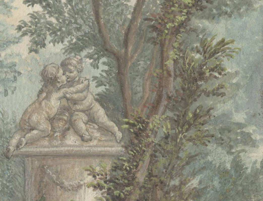 Amorous Couple - Gris Figurative Art par Philibert-Louis Debucourt