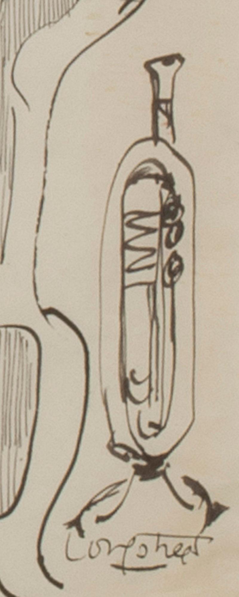 New Orleans Sportin House
Feder und Tinte auf Papier, 1951
Signiert mit Tinte, betitelt und datiert mit Bleistift (siehe Fotos)
Zustand: Die Ecken sind auf die Unterlage geklebt, einige Flecken im Bild.
Bild-/Bogengröße: 15 5/8 x 18 Zoll
Provenienz: