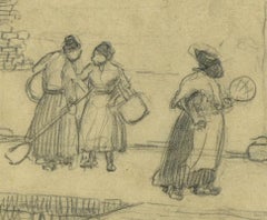 Preliminary Drawing for the color aquatint "New Orleans, Street Gossip"