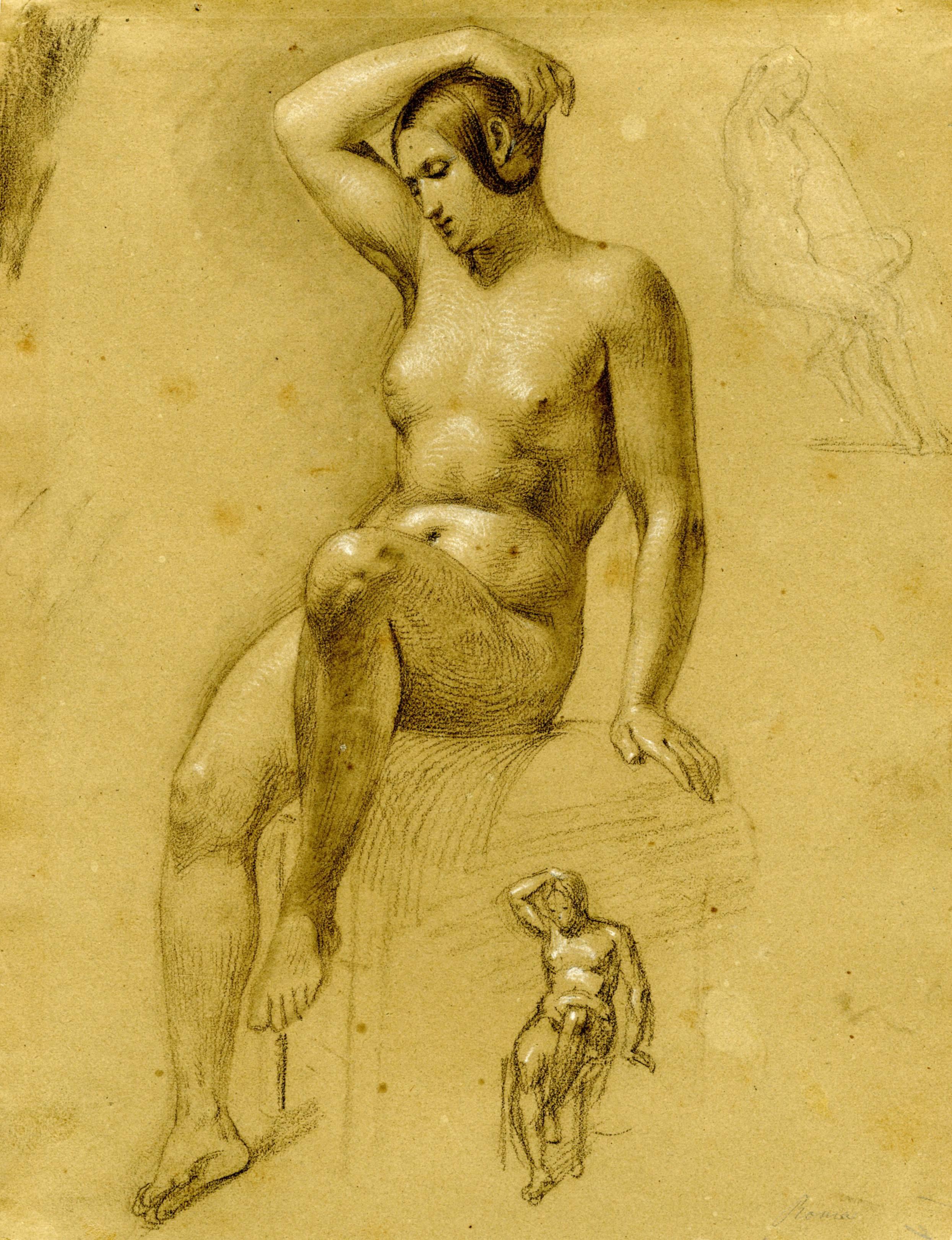 Nude de Henirich Schwemminger - Estudio de una mujer sentada y dos estudios más pequeños de la misma